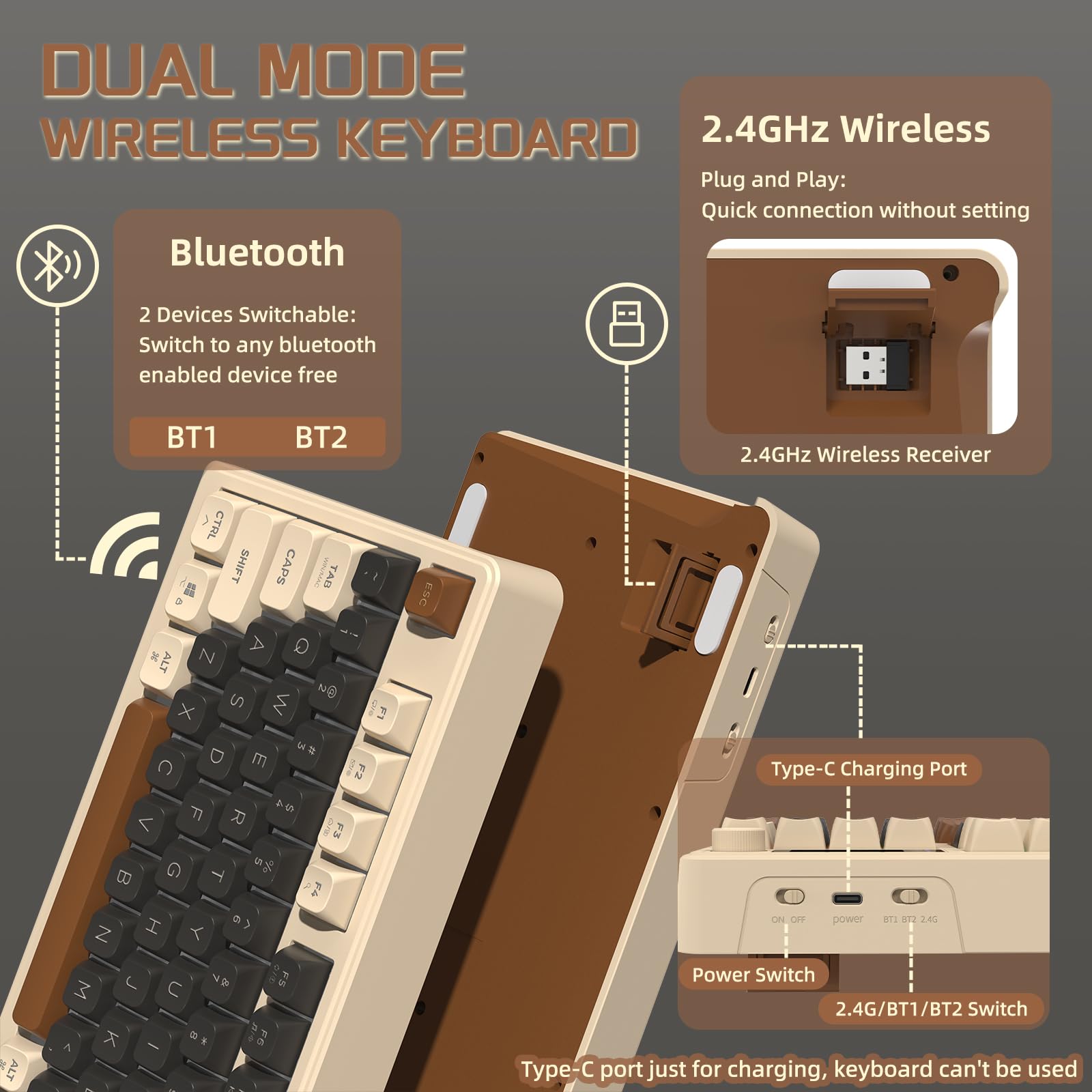 Freewolf M96 Wireless Gaming Keyboard - Bluetooth/2.4G, RGB Backlit, PBT Keycaps for Win/Mac - Perfect for Gaming & Office Work