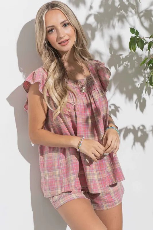 Plaid Print Smocked Ruffle Baby Doll Top for Women - Casual & Party Wear - Perfect for Dates, Outings, and Special Occasions