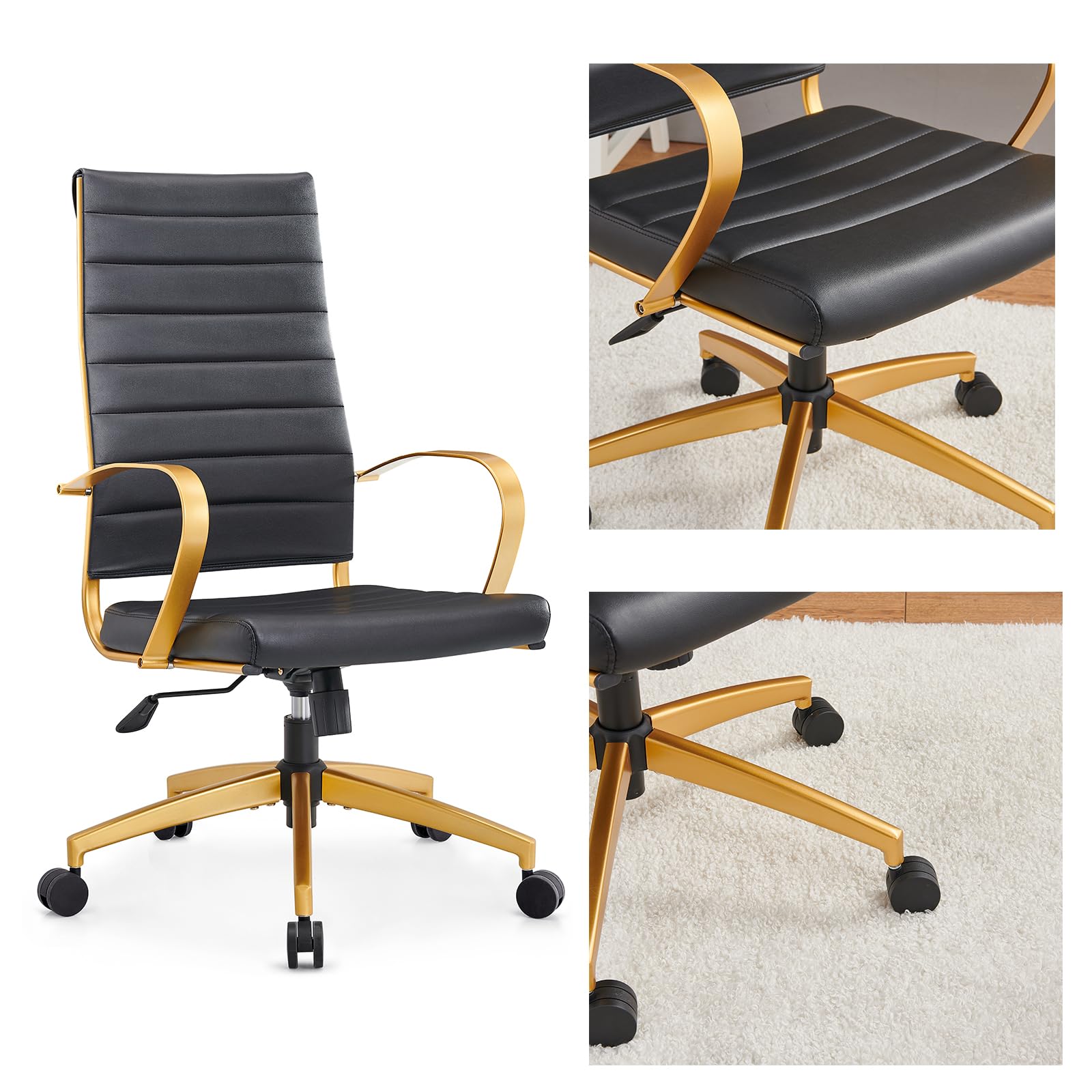 Premium Ergonomic Office Chair - High Back Gold Leather Desk Chair with Lumbar Support - Adjustable Home Office Chair for Study, Work & Gaming - Comfortable Computer Chair for Long Hours (Gold Black)
