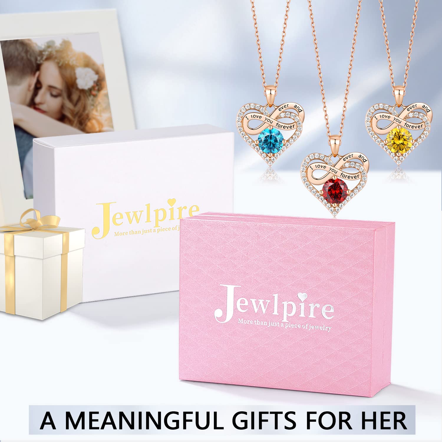 Jewlpire Sterling Silver Birthstone Heart Necklace for Women - S925 Silver Mother's Day Gift, Anniversary & Birthday Present for Wife - Perfect for Valentine's Day, Wedding, Christmas & Special Occasions