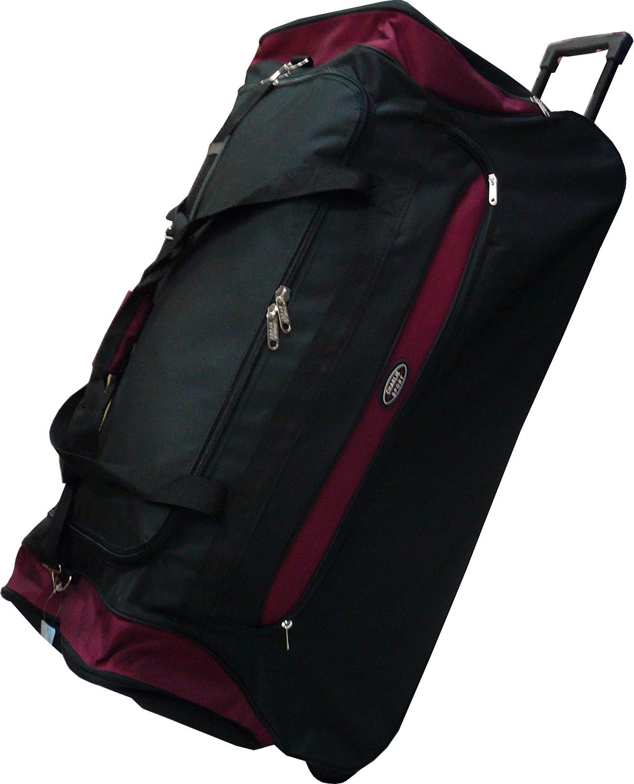 30-Inch Rolling Duffle Bag for Travel - Black & Burgundy Luggage with Wheels | Perfect for Airplane Carry-On, Gym, and Weekend Getaways