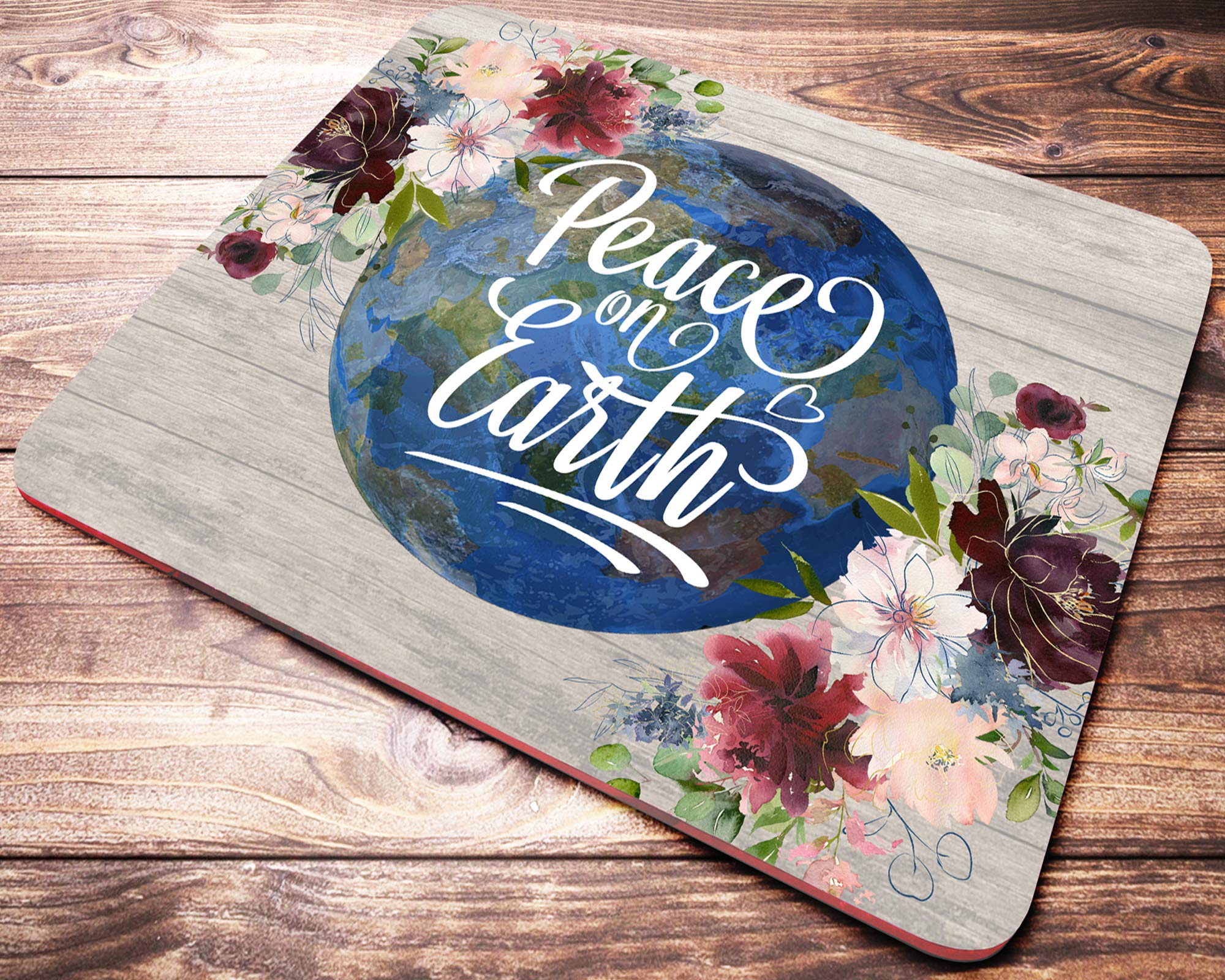 Earth Mouse Pad with Inspirational Quote - Peace On Earth Floral Watercolor Design - Non-Slip Office Desk Accessory for Women & Men - Perfect for Home Office, Workstation & Gaming Setup