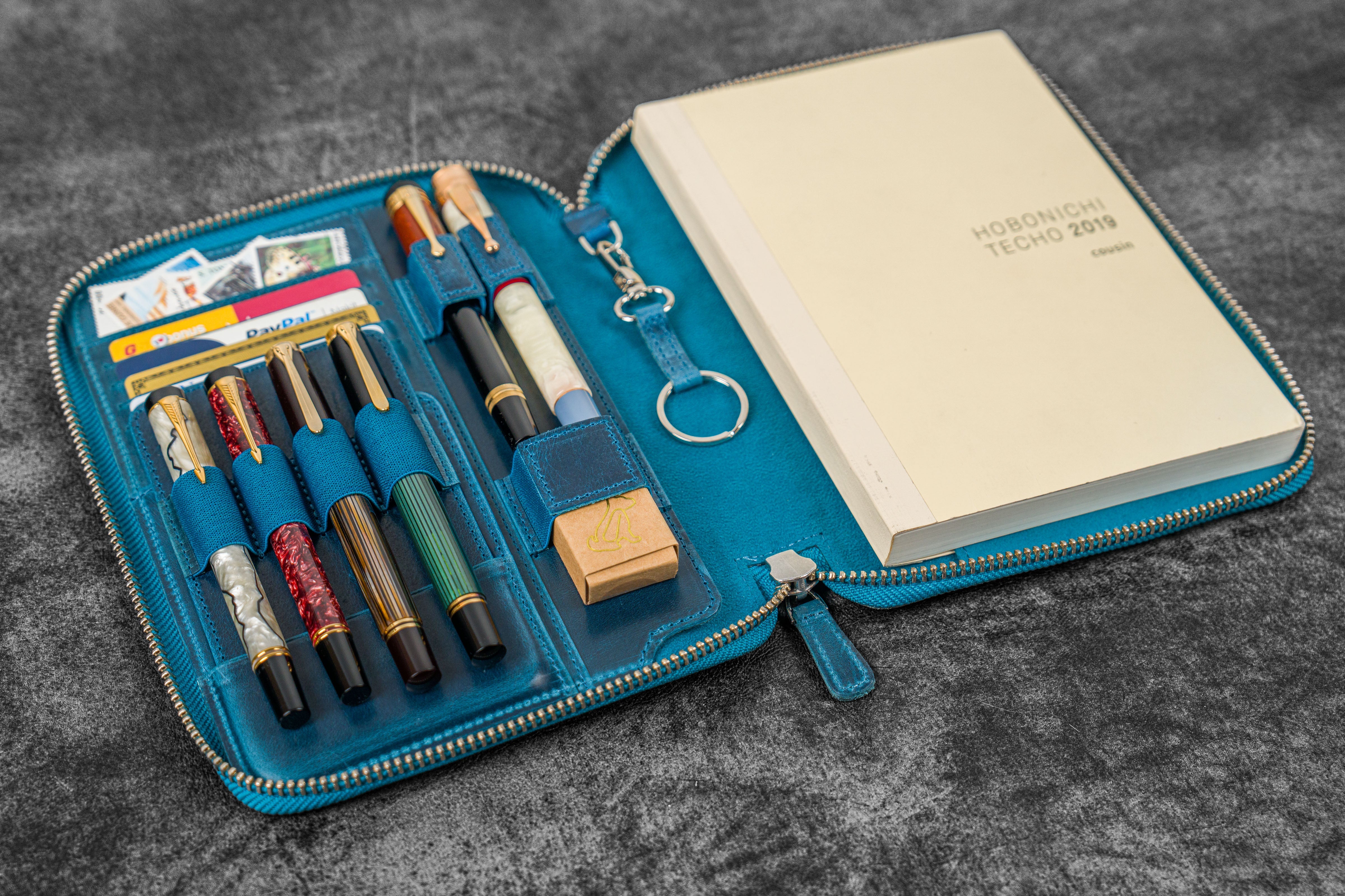 Genuine Leather A5 Zippered Notebook Folio - C.H. Ocean Blue | Premium Organizer for Business, School & Travel | Perfect for Journals, Planners & Documents