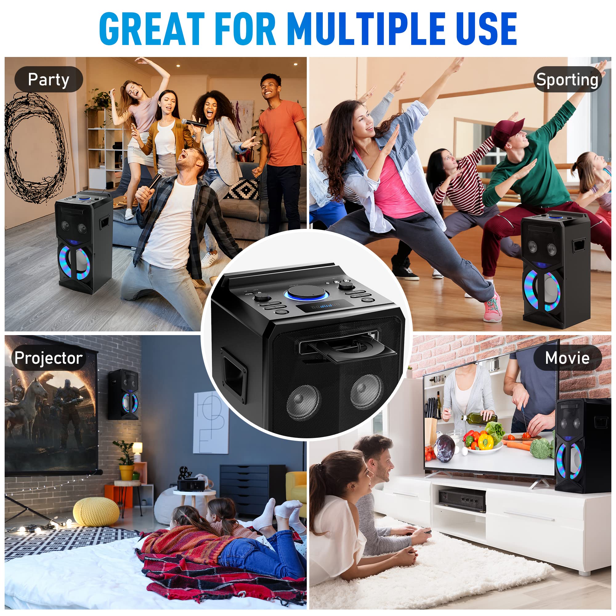 **Pyle 800W Bluetooth Karaoke PA Speaker System with DVD Player, 2 Wireless Mics, FM Radio, USB, LED Display & Remote - Perfect for Home Parties, Events & Outdoor Gatherings**