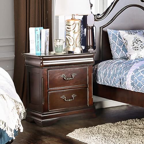 Furniture of America Diva Traditional Cherry Solid Wood Nightstand - Classic Bedside Table for Bedroom, Living Room & Guest Room - Perfect for Storage & Decor
