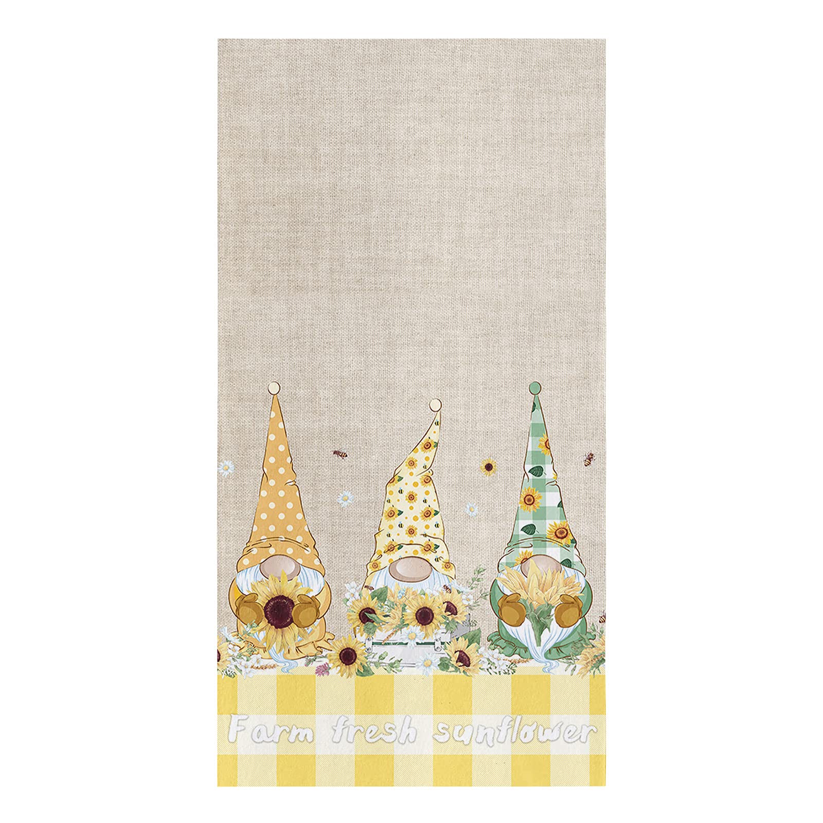 2-Pack Microfiber Kitchen Towels - Farm Fresh Sunflower Gnomes with Yellow Plaid Border, Ultra Absorbent & Quick Drying Dish Cloths (18