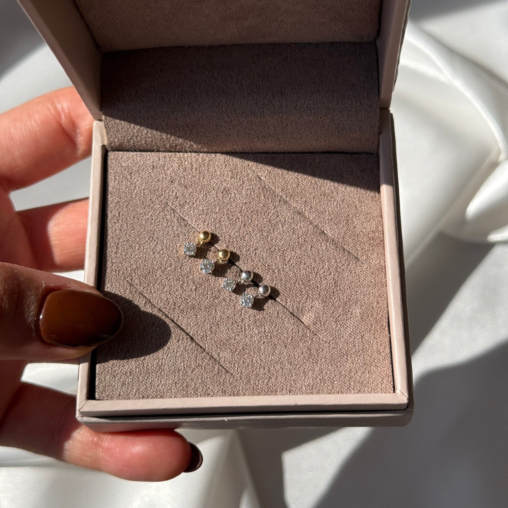 14K White Gold Solitaire Diamond Drop Stud Earrings - Flat Back for Comfort - Perfect for Weddings, Parties & Everyday Elegance