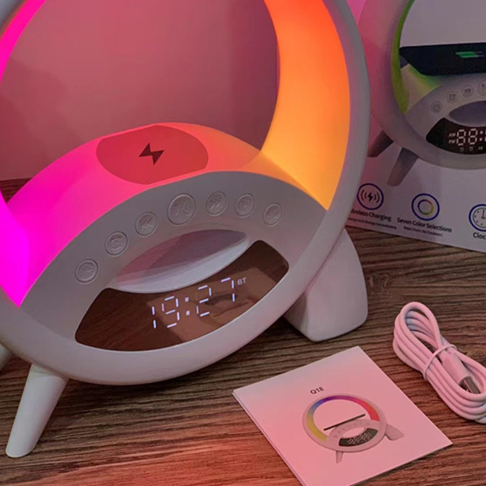 Fulenyi Wireless Bluetooth Speaker with Qi Wireless Charging Station | Portable Speaker with Alarm Clock & Bedside Lamp for Home, Office, Travel, Outdoor Use | Perfect for Bedroom, Desk, Dorm, Camping & Nightstand