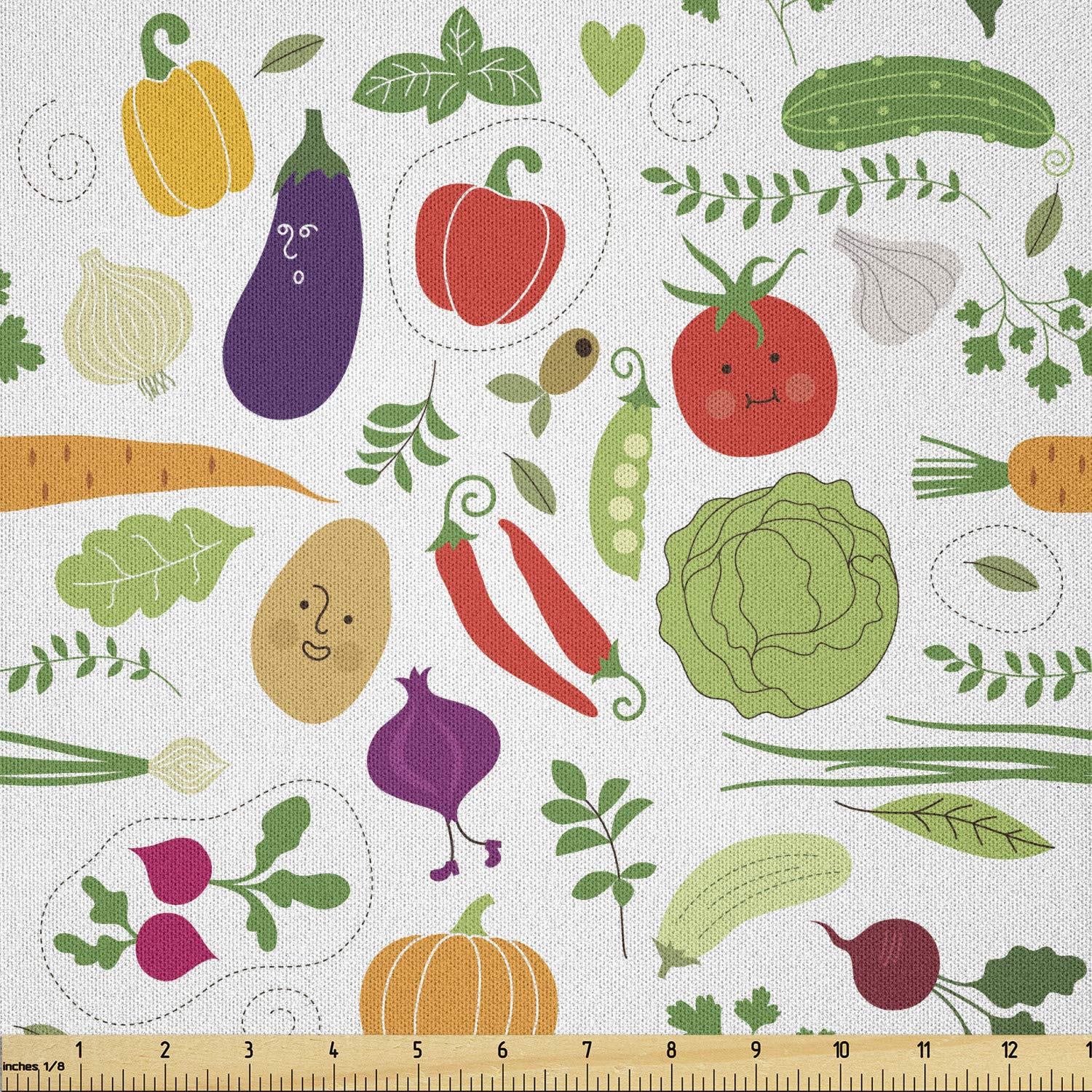 Ambesonne Vegetable Print Fabric by The Yard - Cabbage, Chili Peppers, Tomatoes & Potatoes Pattern Microfiber Material for DIY Crafts, Sewing Projects & Home Decor (10 Yards, Multicolor) - Perfect for Table Runners, Curtains, Pillow Covers & Quilting