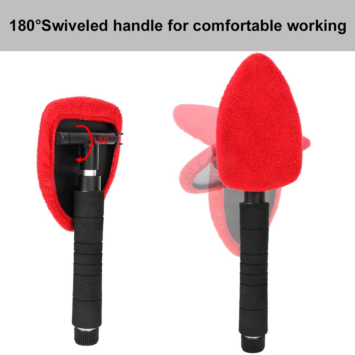 MASO Adjustable Handle Car Windscreen Cleaner - Long Reach Auto Window Glass Cleaning Brush with Microfiber Cloth for Home & Kitchen (Red, 1PCS) - Perfect for Hard-to-Reach Windows and Windshields