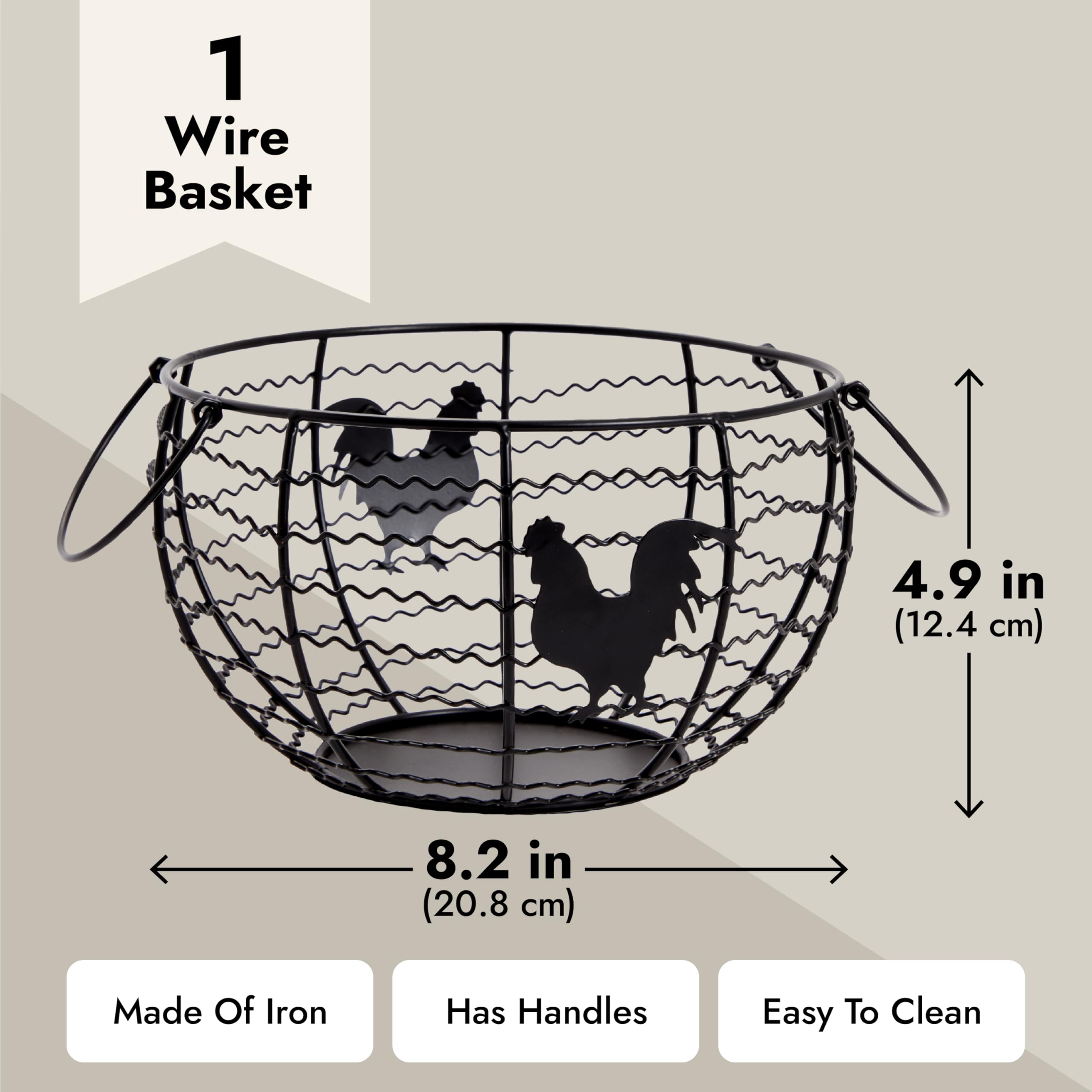 Juvale Black Wire Egg Collecting Basket - Farmhouse Style Kitchen Organizer (8.2 x 8.2 x 4.9 Inches) - Perfect for Fresh Egg Storage, Farmhouse Decor, and Country Kitchen Organization