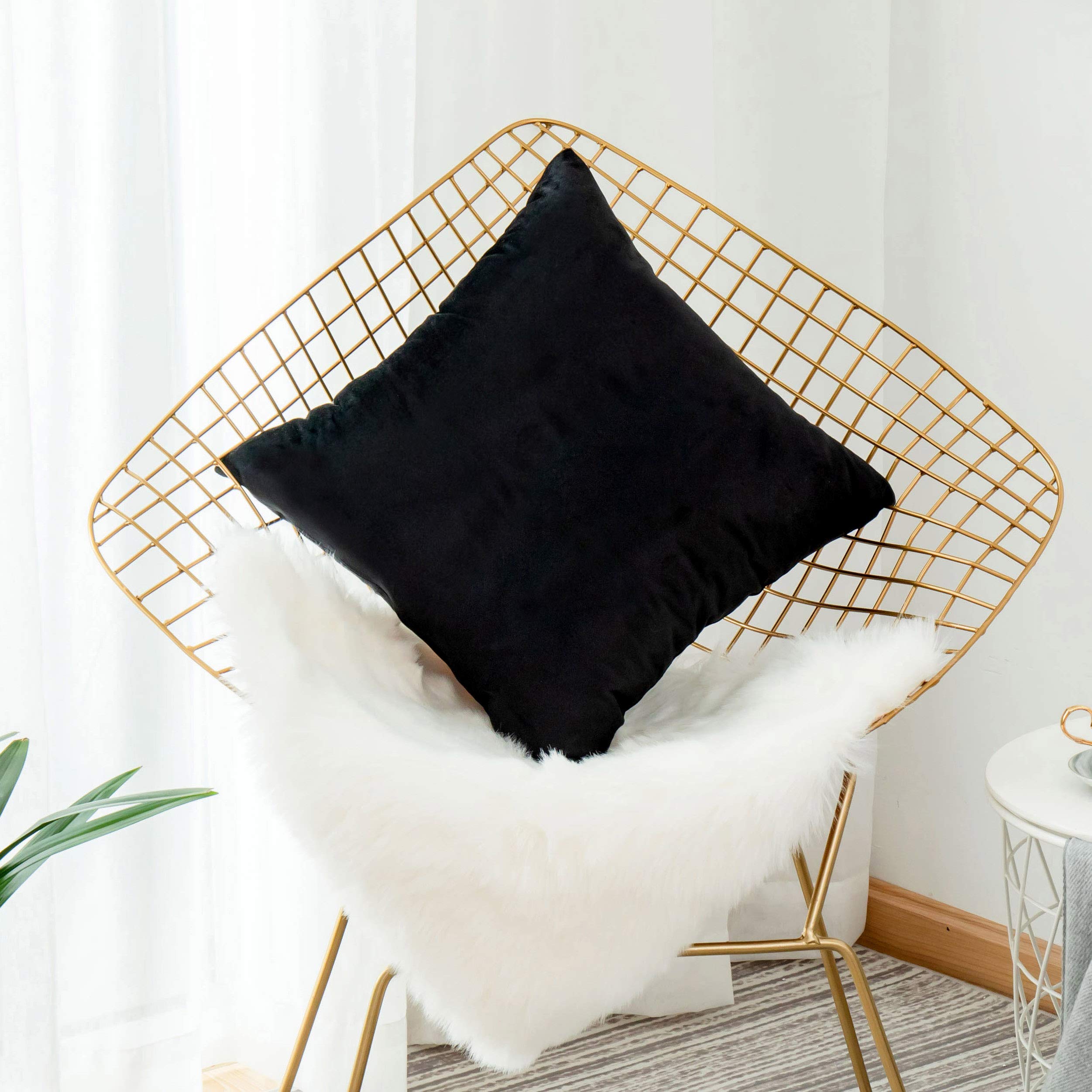 Velvet Floor Pillow Covers 26x26 Inch - Soft Euro Square Cushion Cases for Bedroom, Living Room & Couch Decor - Black Luxury Pillow Shams (66cm) - Perfect for Cozy Seating, Floor Lounging and Home Decoration
