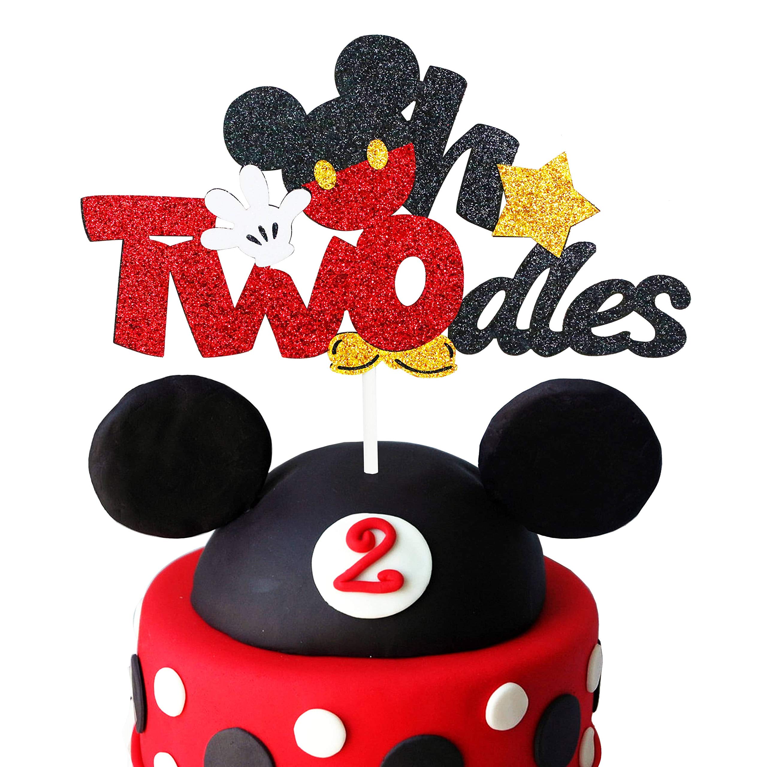 Glitter Mickey Mouse Cake Topper - 2nd Birthday Party Decorations for Boys - Perfect for Birthday Cakes, Cupcakes & Dessert Table Displays