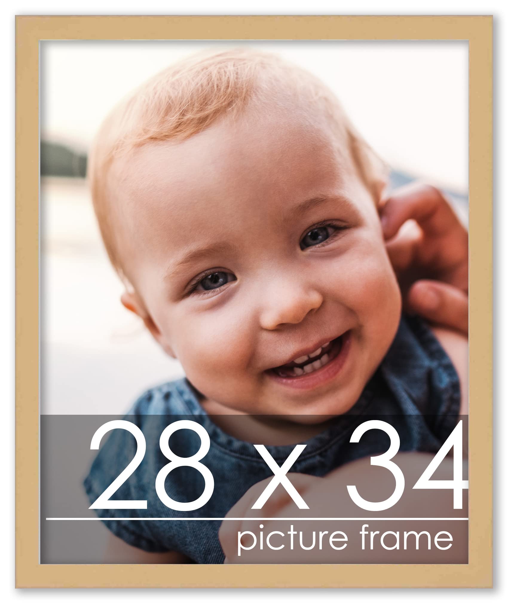 28x34 Natural Wood Picture Frame - Modern Minimalist Solid Wood Photo Frame with UV Acrylic, Foam Backing & Hanging Hardware - Perfect for Wall Art, Home Decor, Office Display & Gallery Exhibitions