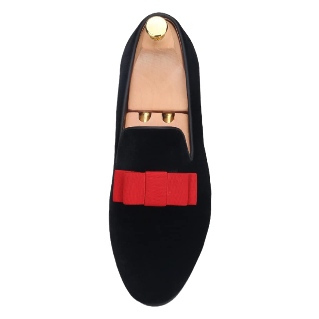 FERUCCI Men's Black Velvet Loafers with Red Bow - Elegant Formal Slippers for Prom, Wedding & Special Occasions - Perfect for Evening Events, Parties & Luxury Home Wear