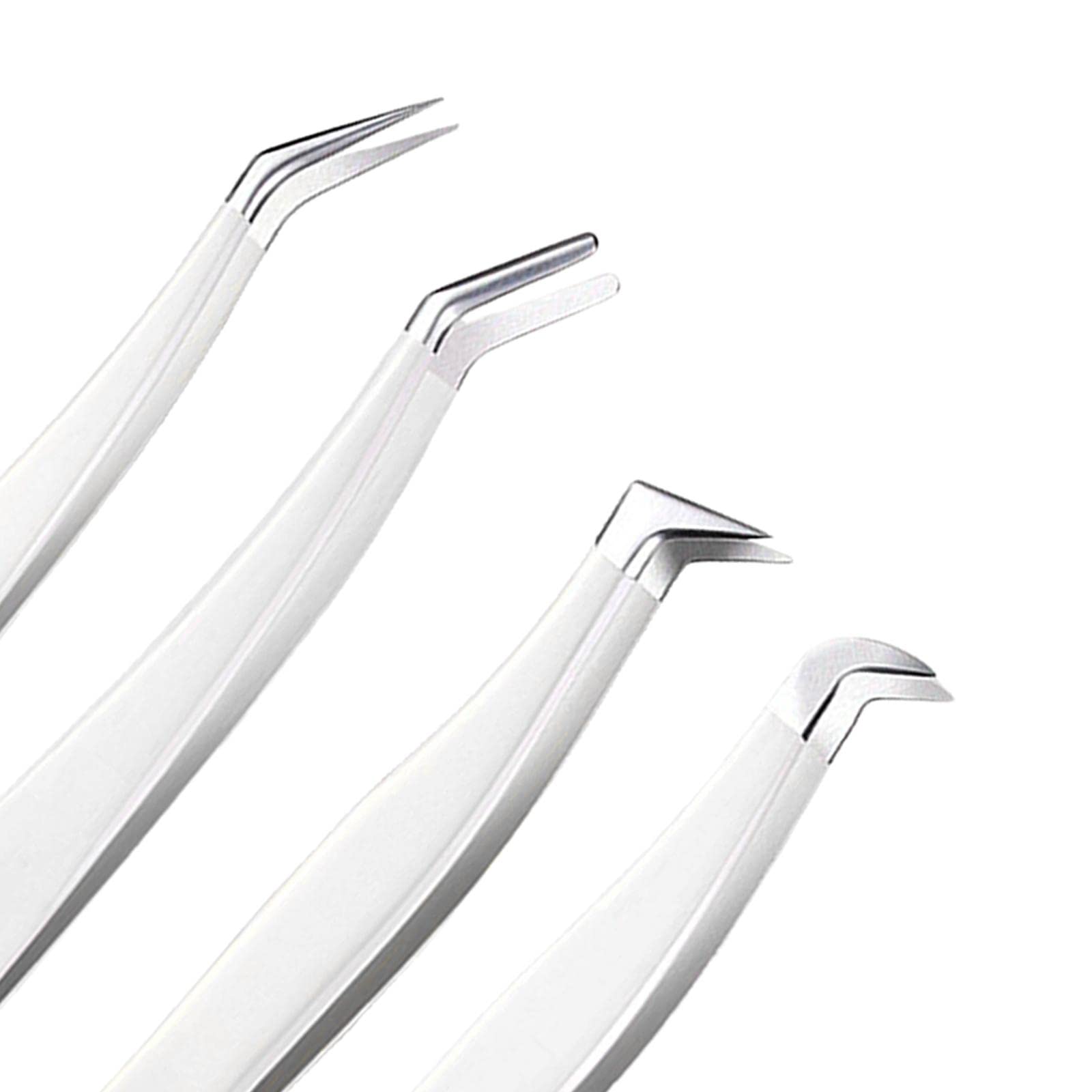 Professional Eyelash Extension Tweezers & Remover Clip Set - 2 Round & 2 Pointed Tips for Home & Salon Use - Perfect for Lash Extensions, False Lashes & DIY Beauty
