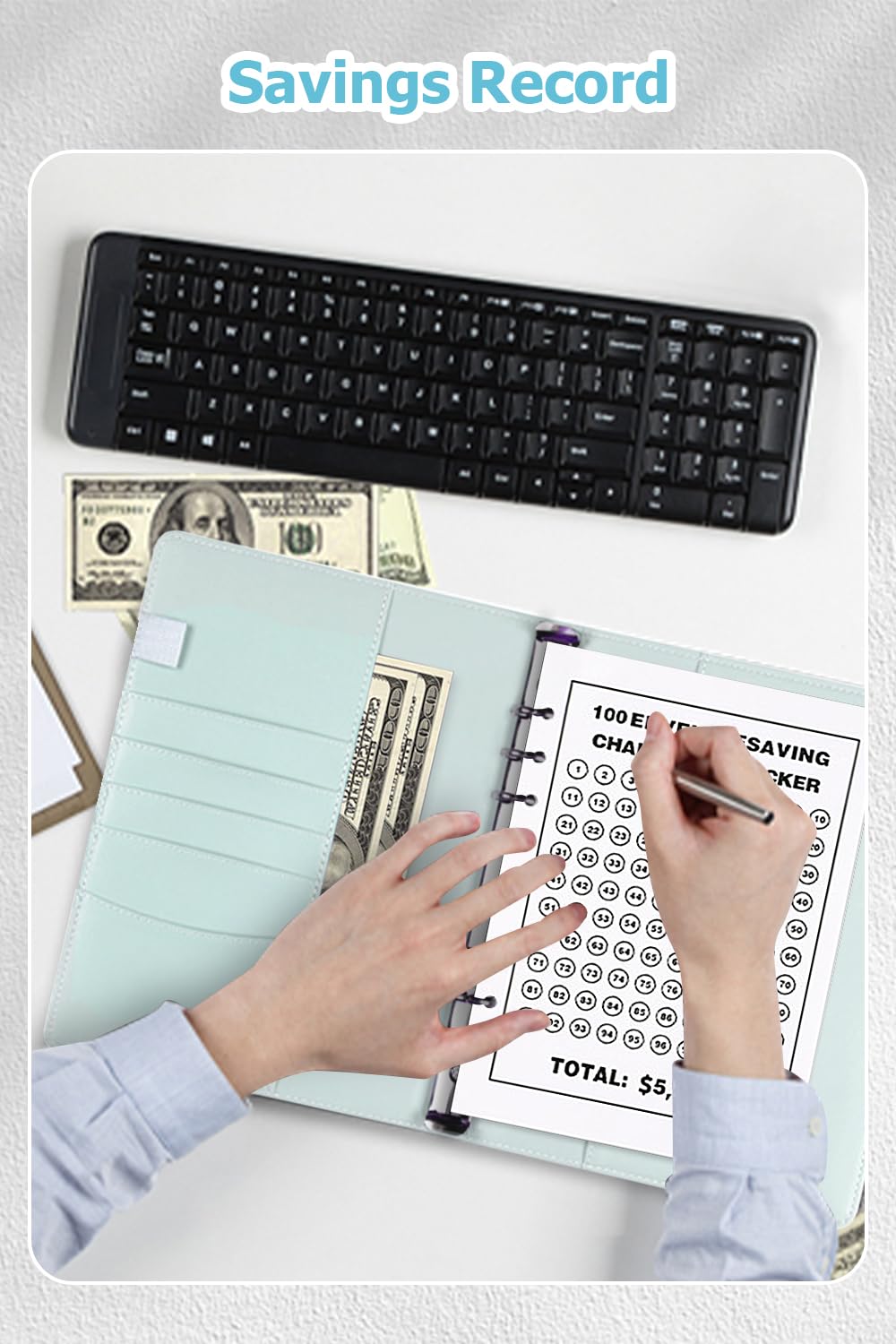 100 Envelopes Money Saving Challenge Budget Binder - 52 Week Cash Envelope System for Savings with Pockets | Perfect for Halloween, Christmas Gifts & Financial Planning | Blue Organizer for Friends & Family