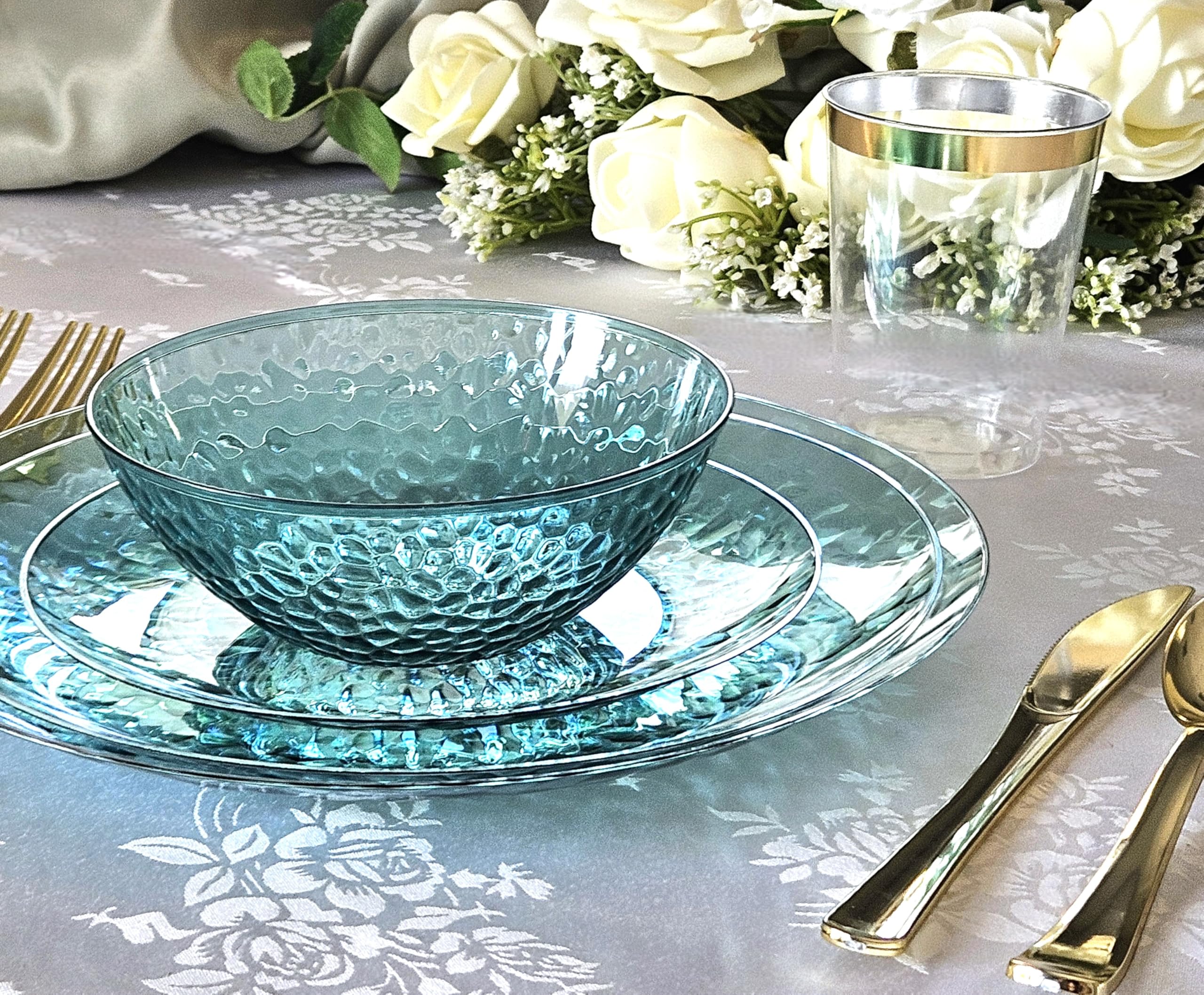 60 Pack Disposable Plastic Plates - 9 Inch Luncheon Plates for Wedding, Party & Events - Coastal Clear Blue - Perfect for Birthday, Baby Shower & Outdoor Gatherings
