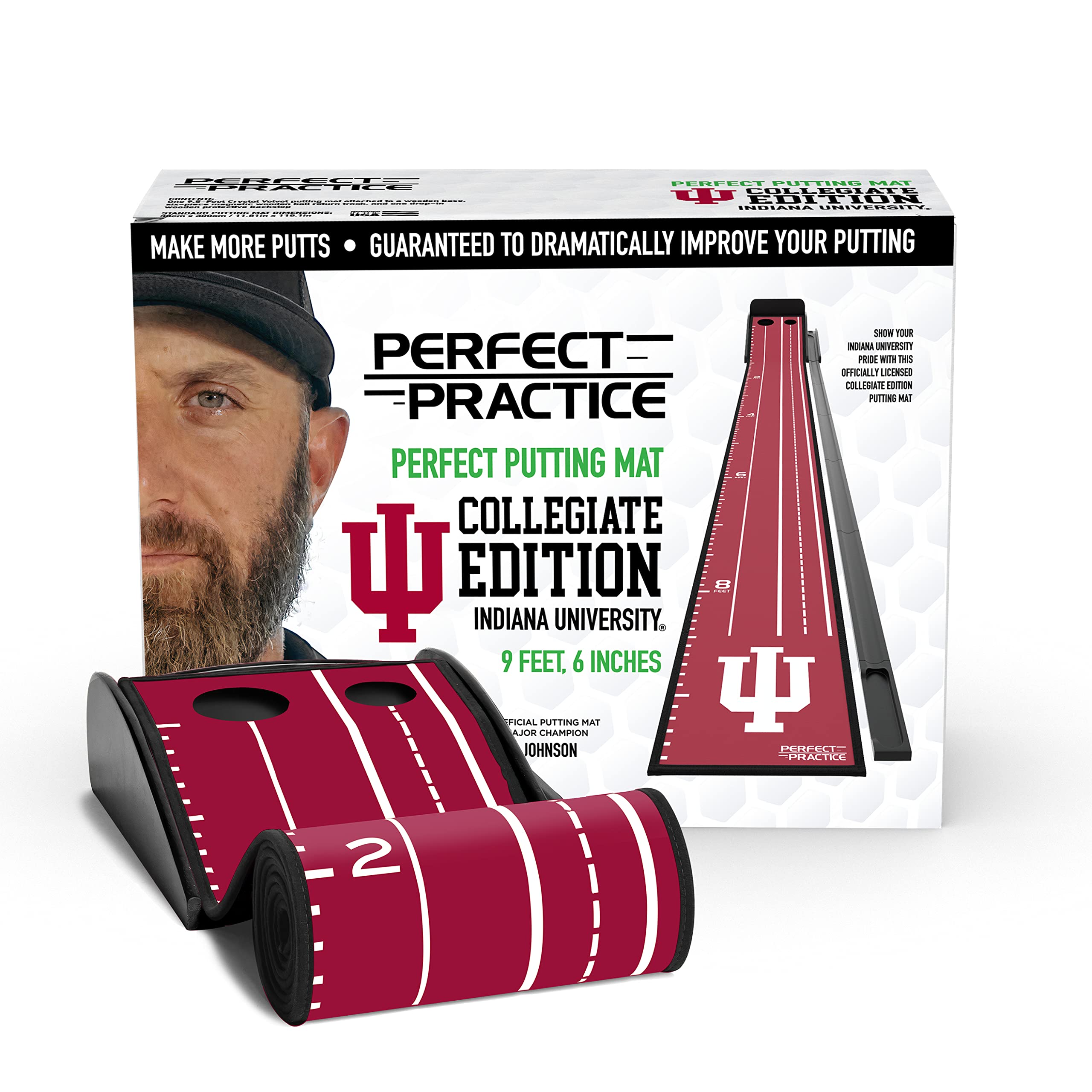 PERFECT PRACTICE Putting Mat Collegiate Edition - Indoor Golf Putting Green with 2 Holes | Home & Office Golf Training Aid | Best Gift for Golfers & Golf Accessories for Men | Perfect for Small Spaces & Rainy Day Practice