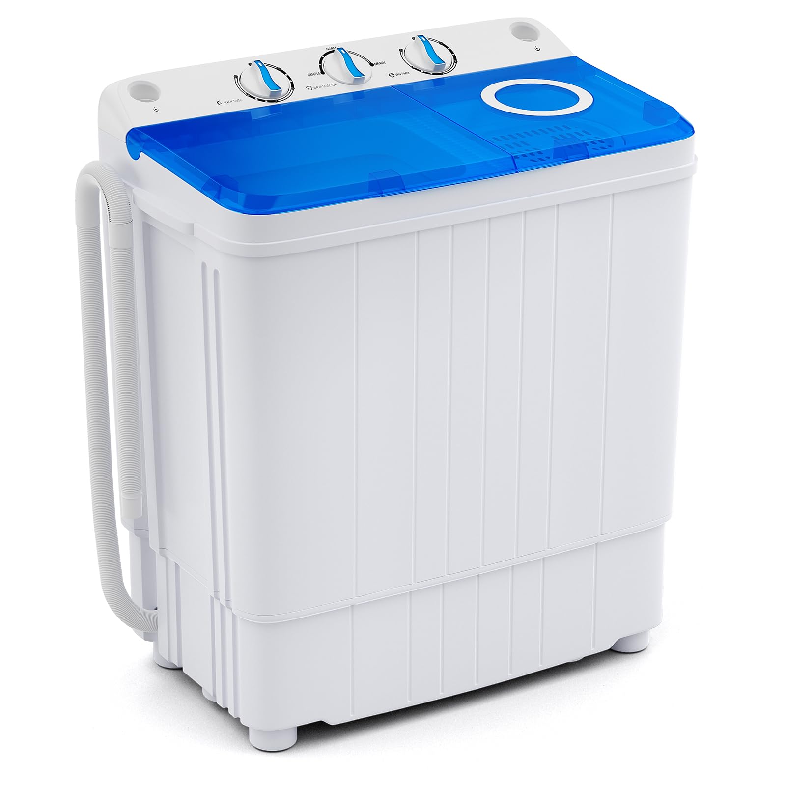 Giantex Portable Twin Tub Washing Machine 17.6lbs Compact Washer & Spinner Combo with Pump Drain - 11lbs Wash & 6.6lbs Spin Capacity - Ideal for Apartments, RVs, Dorms & College Students (White & Blue) - Perfect for Small Spaces & Travel Laundry Needs