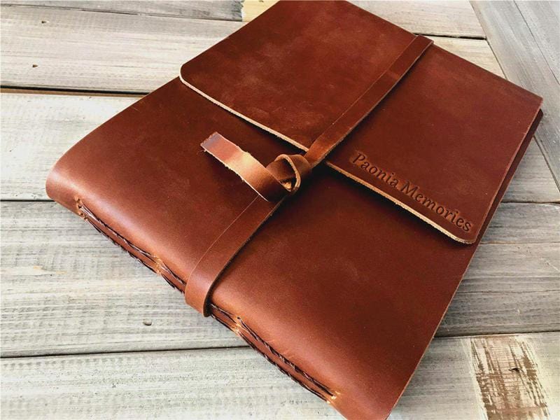 Handmade Personalized Brown Leather Photo Album - Custom Engraved Wedding Guest Book, Travel Scrapbook, Baby Memory Book - Perfect for Anniversaries, Gifts & Keepsakes