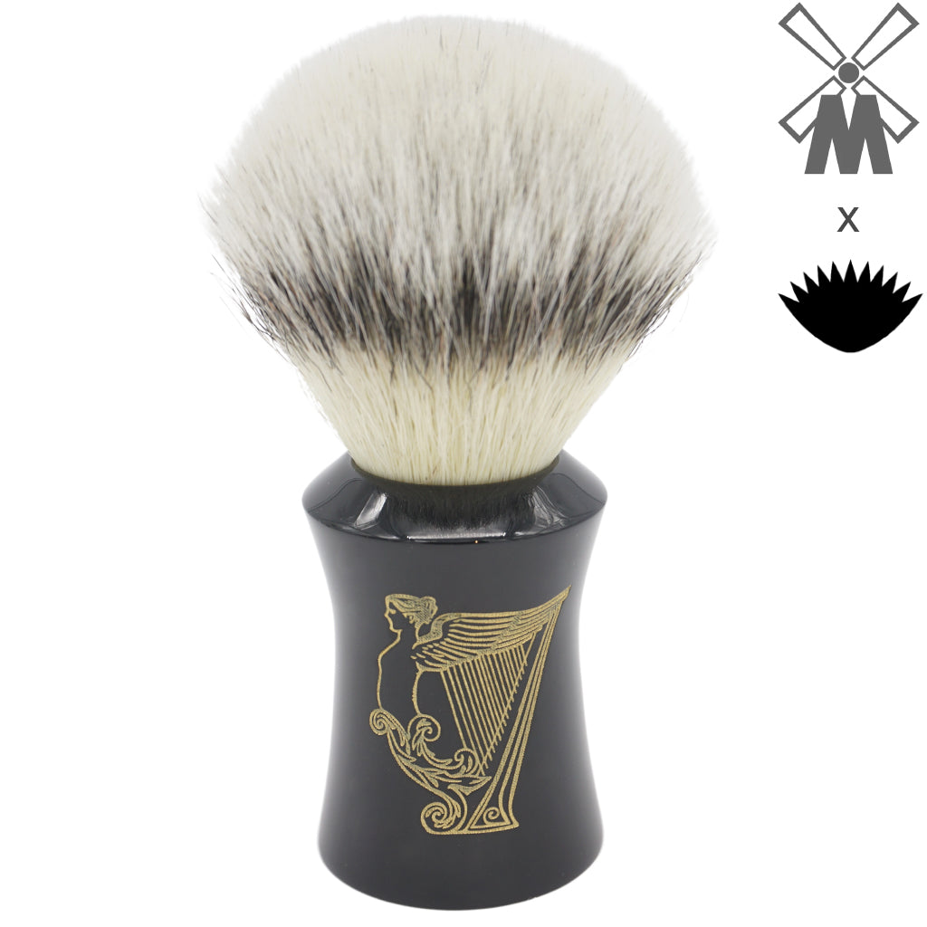 25mm Mühle STF XLarge Shaving Brush with AP Shave Co. Angelic Harp Etched Series Black Handle - Premium Wet Shaving Tool for Men's Grooming & Beard Care