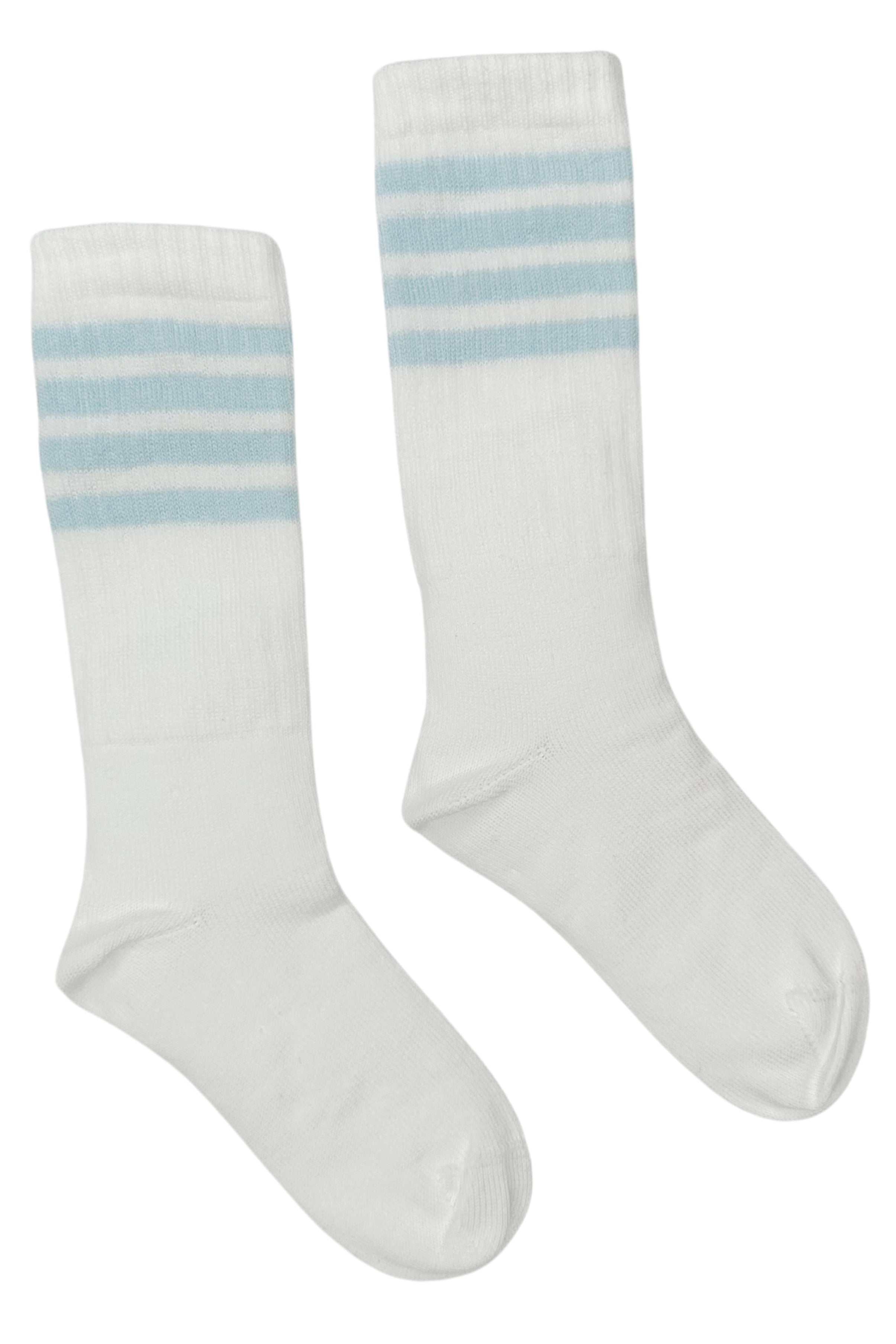 Baby Blue Striped Knee-High Sports Socks for Running, Basketball & Active Kids - Breathable Comfort Socks for Boys & Girls