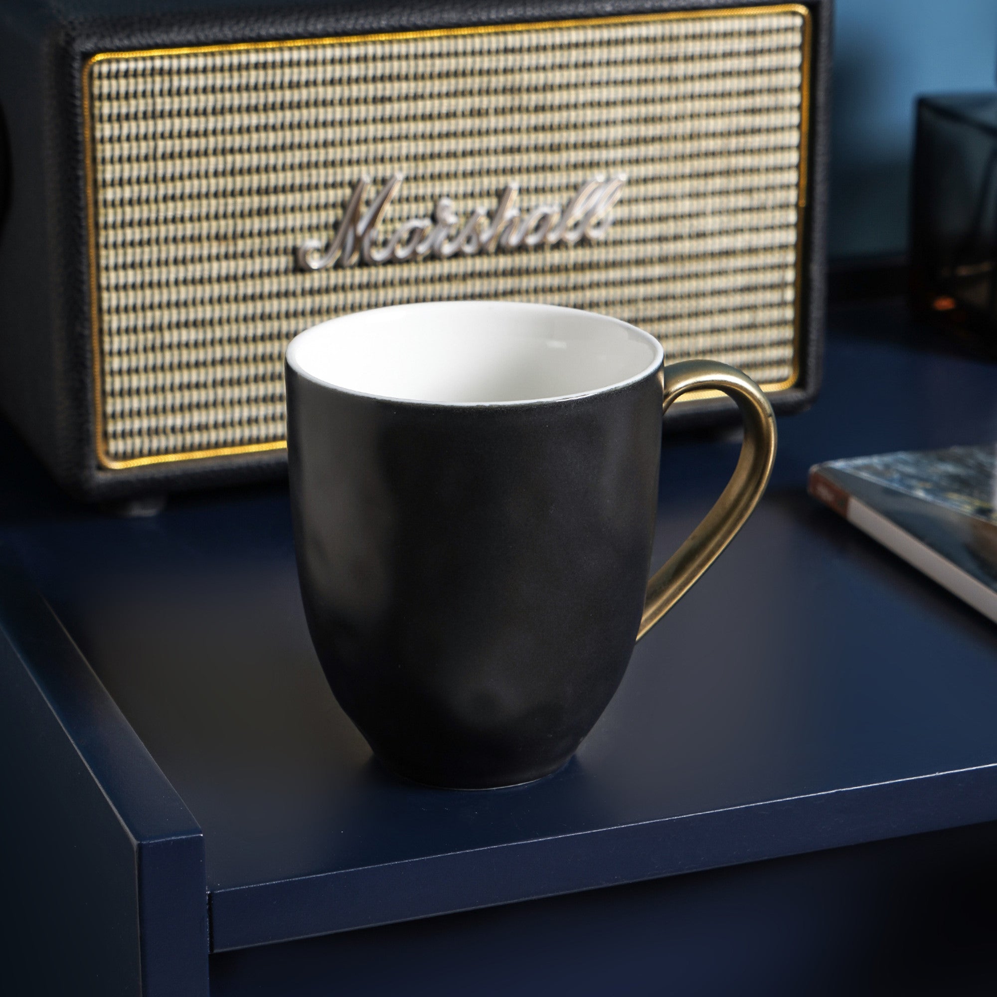Premium Black Florian Porcelain Coffee Mug - Elegant Ceramic Tea Cup for Home, Office & Gifts - Dishwasher & Microwave Safe