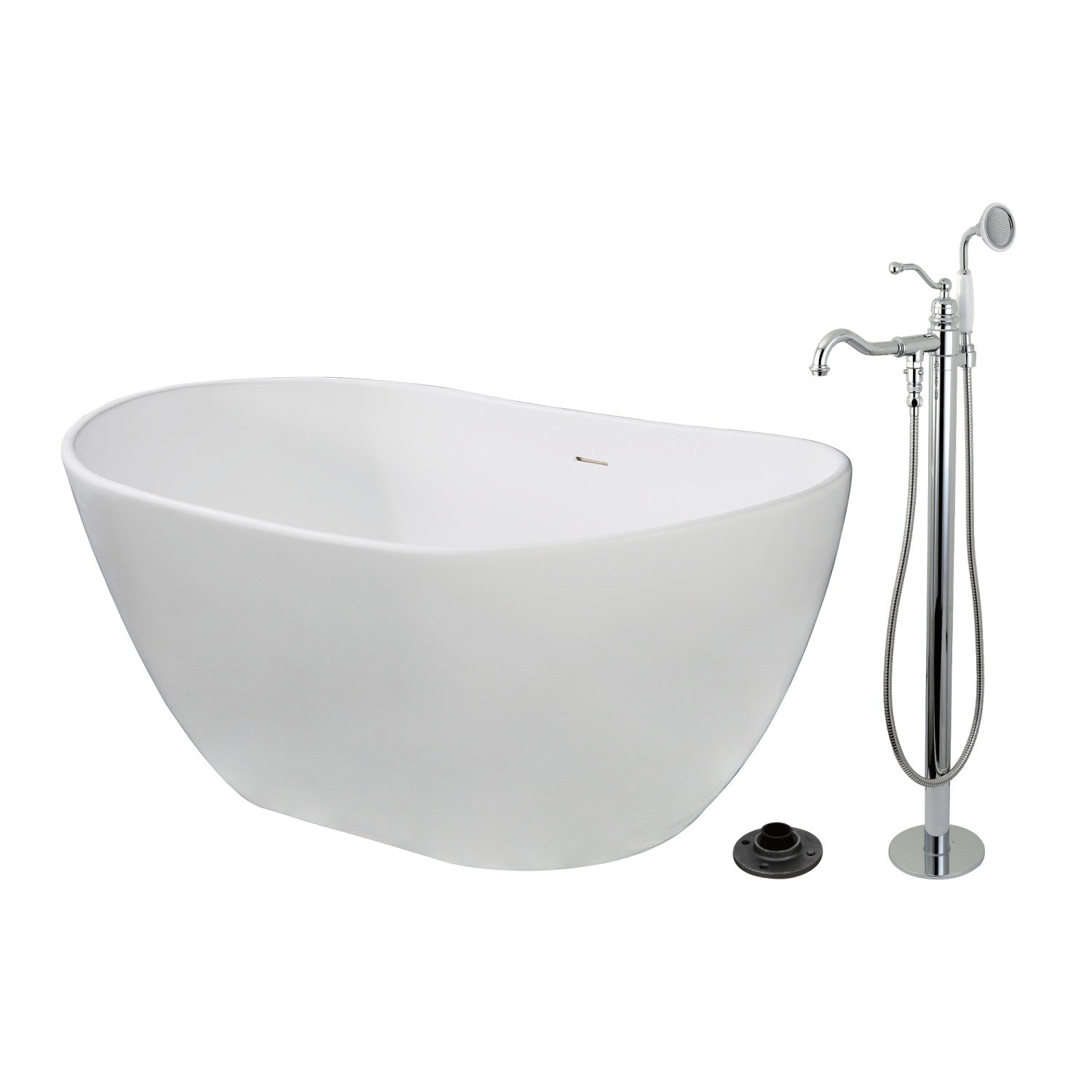 Arcticstone 57 Inch Freestanding Oval Bathtub with Chrome Faucet - Solid Surface Double Slipper Tub for Luxury Bathroom - Perfect for Spa Relaxation & Master Suite Retreat