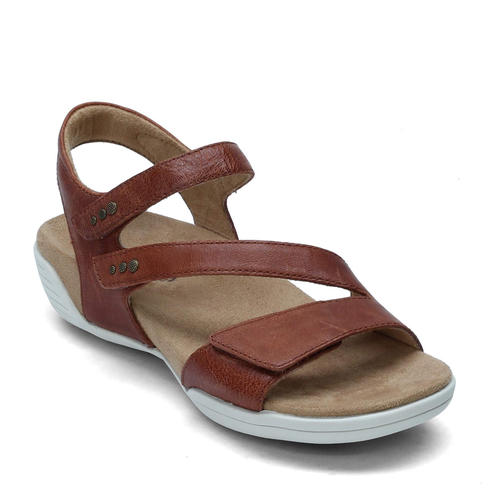 Women's Comfortable Flat Sandals - Cognac Brown Leather Wide Width Size 10 - Perfect for Beach, Vacation & Summer Outfits
