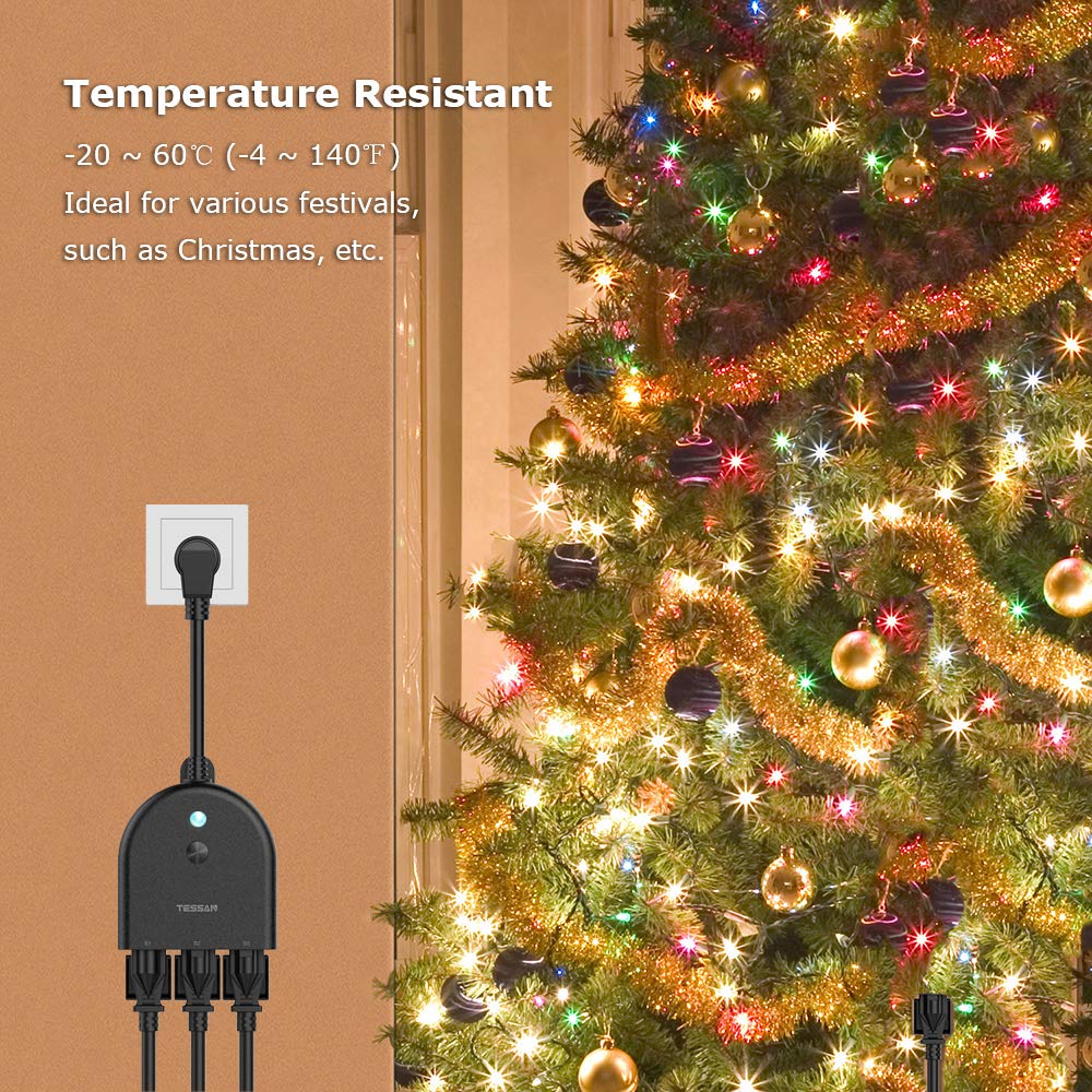 TESSAN Outdoor Smart Plug Waterproof - WiFi Smart Outlet with 3 Individual Sockets, Compatible with Alexa, Google Home & Echo, Remote Control via Smartphone App - Perfect for Patio Lights, Holiday Decorations & Pool Equipment