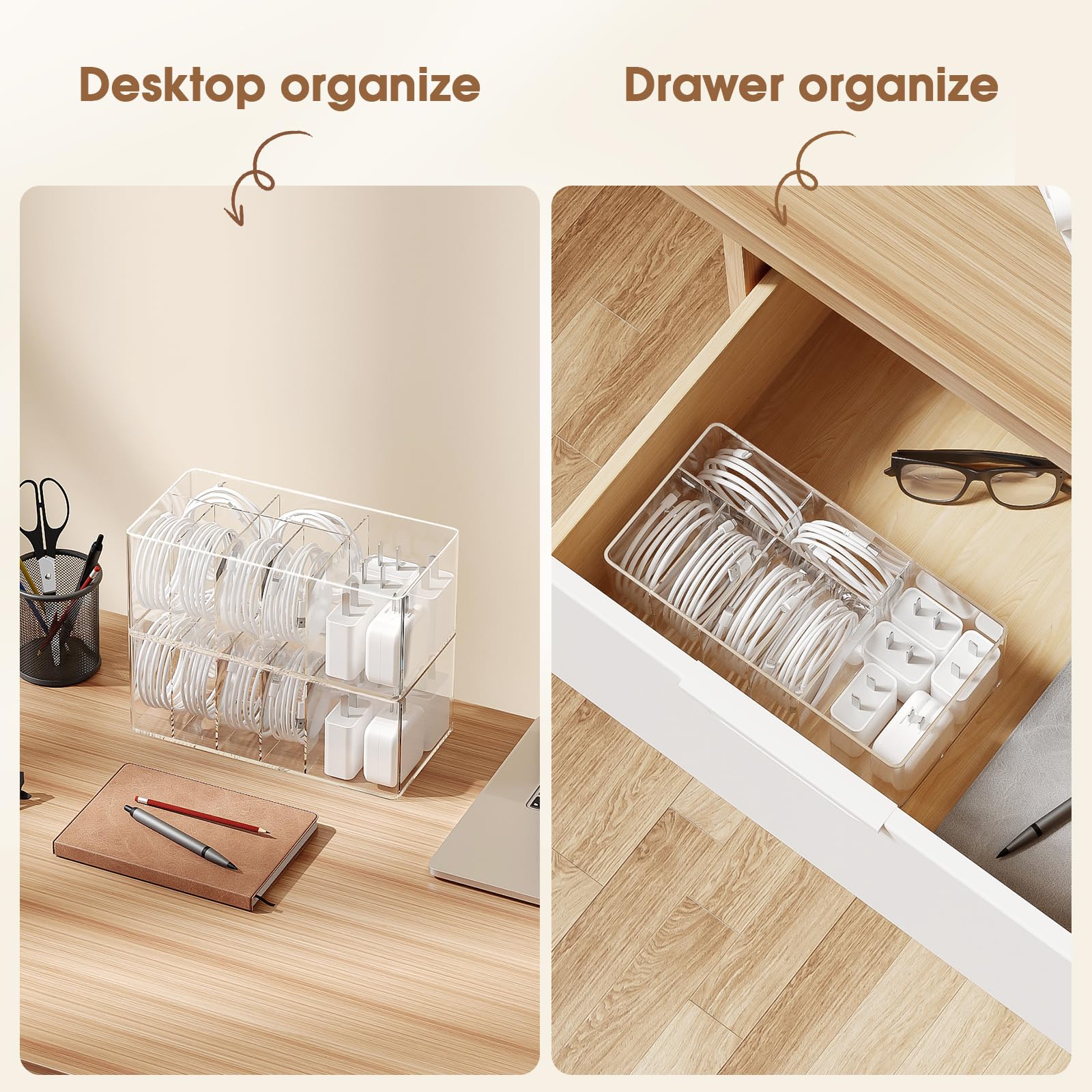 Premium Transparent Charger Cable Organizer Box - 1 Pack for Easy Cord Storage & Management | Perfect for Home, Office & Travel Accessories Organization