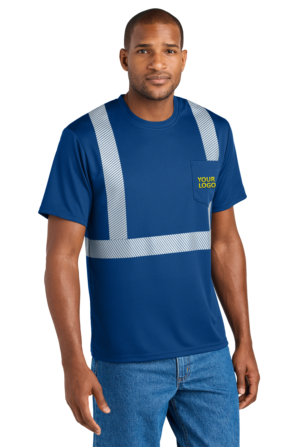 CornerStone Enhanced Visibility Segmented Custom Tape Tees - Royal Blue - High Visibility Workwear for Construction & Safety Professionals
