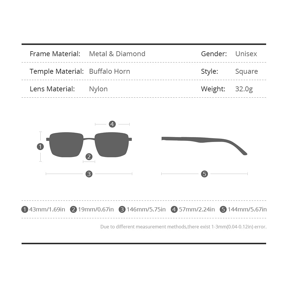 100% Real Buffalo Horn Handmade Square Rimless Sunglasses for Women - Luxury Diamond-Studded Fashion Sunglasses | Perfect for Beach, Driving & Outdoor Activities