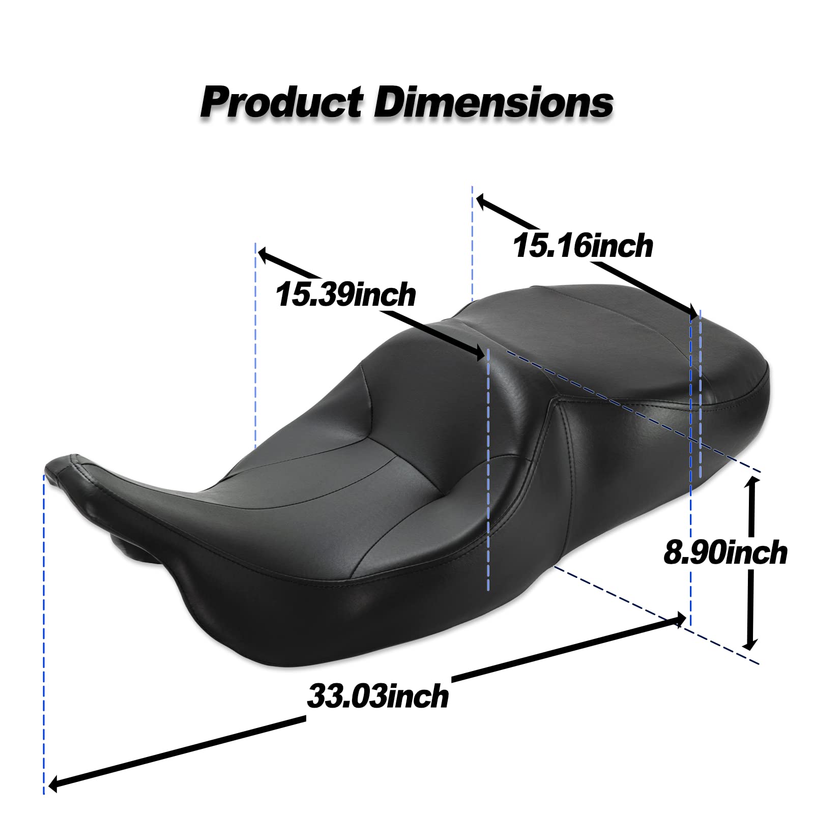 Premium Black Vinyl Motorcycle Seat with Chrome Studs for Harley Electra Glide FLHT (1997-2007) & Road Glide FLTR (1998-2007) - Comfortable One-Piece Driver & Passenger Seat - Perfect for Long Rides and Cruising