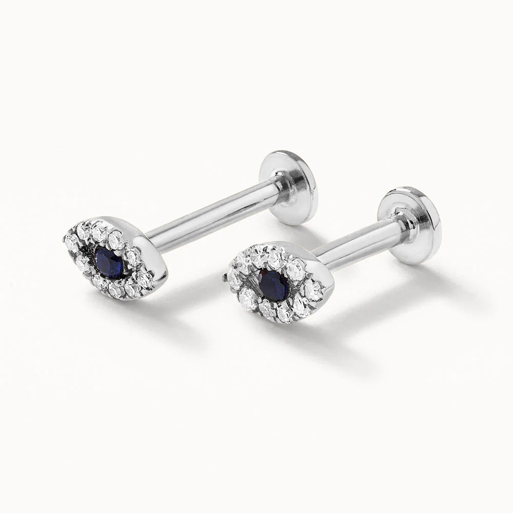 Evil Eye Diamond Helix Single Stud Earring in Sterling Silver - Perfect for Everyday Wear & Spiritual Protection