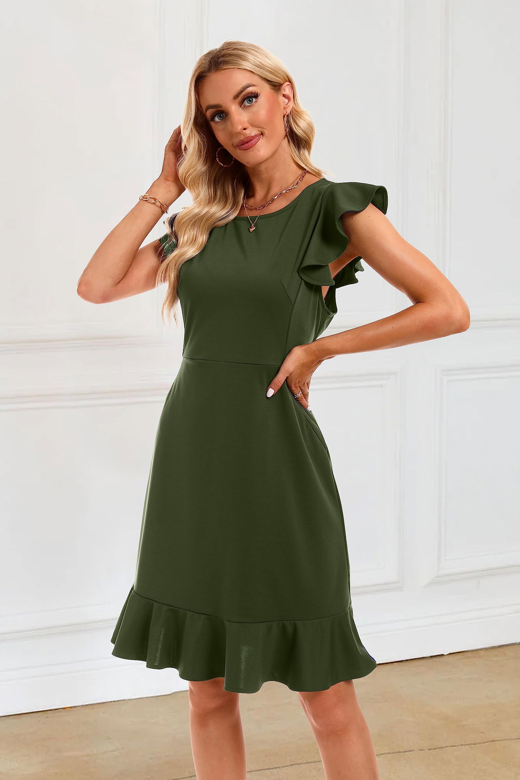 Elegant Sleeveless Midi Dress for Women - 2023 Summer Ruffle Bodycon Cocktail Dress - Perfect for Business, Wedding Guest & Special Occasions