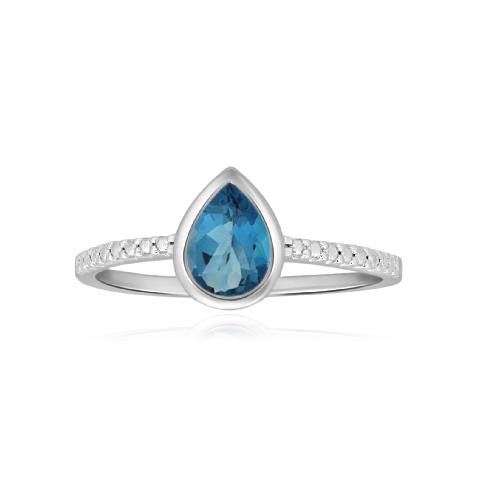 14K White Gold Blue Topaz Teardrop Cocktail Ring - Elegant Bezel Set Statement Jewelry for Evening Parties, Weddings & Special Occasions