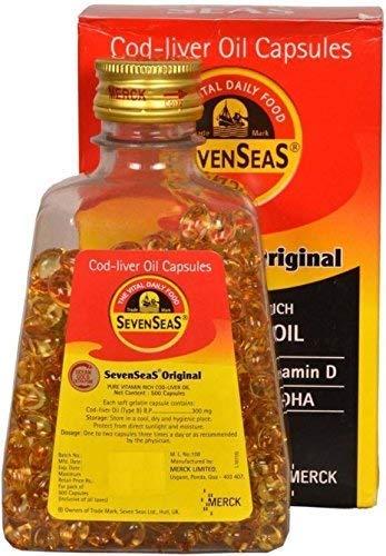 Merck SevenSeas Original Cod Liver Oil Capsules 500 Count - Omega 3 & Vitamin D Supplement for Immune Support & Joint Health - Fast Free Shipping - Perfect for Adults & Seniors Daily Wellness Routine