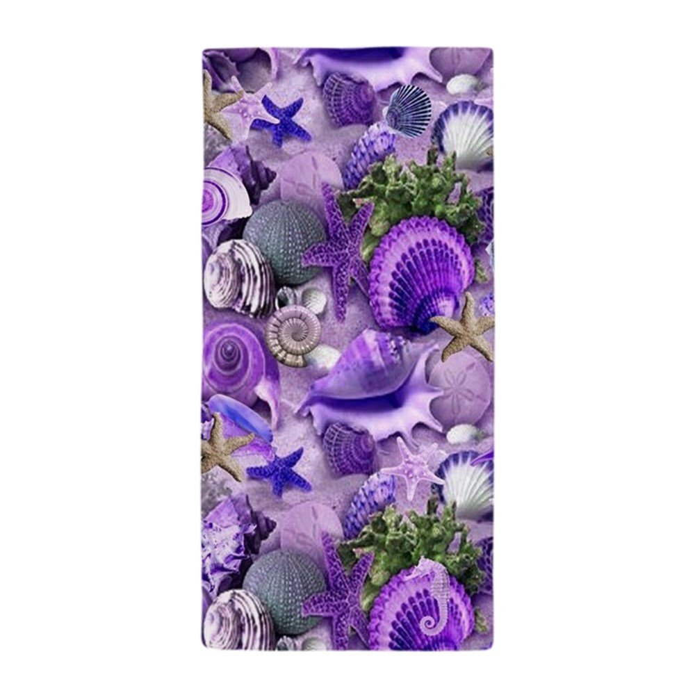 Soft Purple Seashells and Starfish Beach Towel - Large, Absorbent, Unique Coastal Design for Pool, Beach & Vacation Use