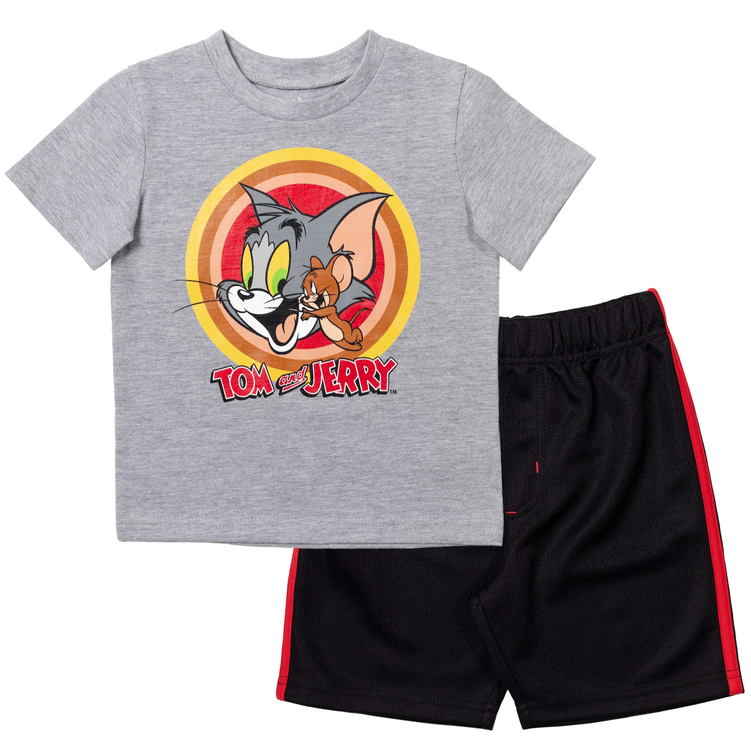 Warner Bros. Tom and Jerry Cartoon Character Short Sleeve T-Shirt & Shorts Set for Kids - Comfortable Cotton Pajama Outfit for Sleepwear, Lounge Wear, and Cartoon Theme Parties
