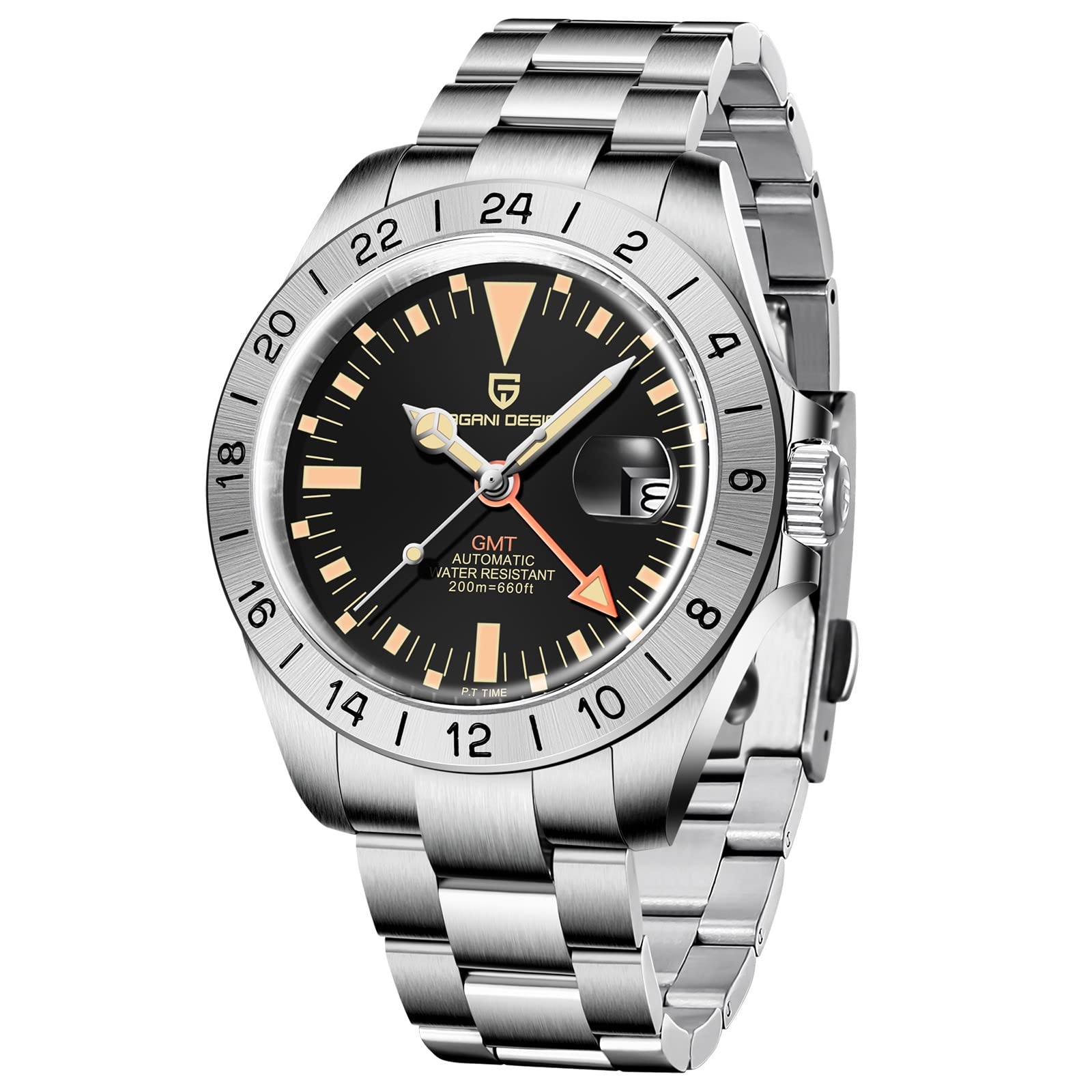 Pagani Design Men's GMT Automatic Self-Winding Mechanical Watch - Sapphire Crystal, Waterproof, Luminous - Perfect for Business, Travel & Outdoor Adventures