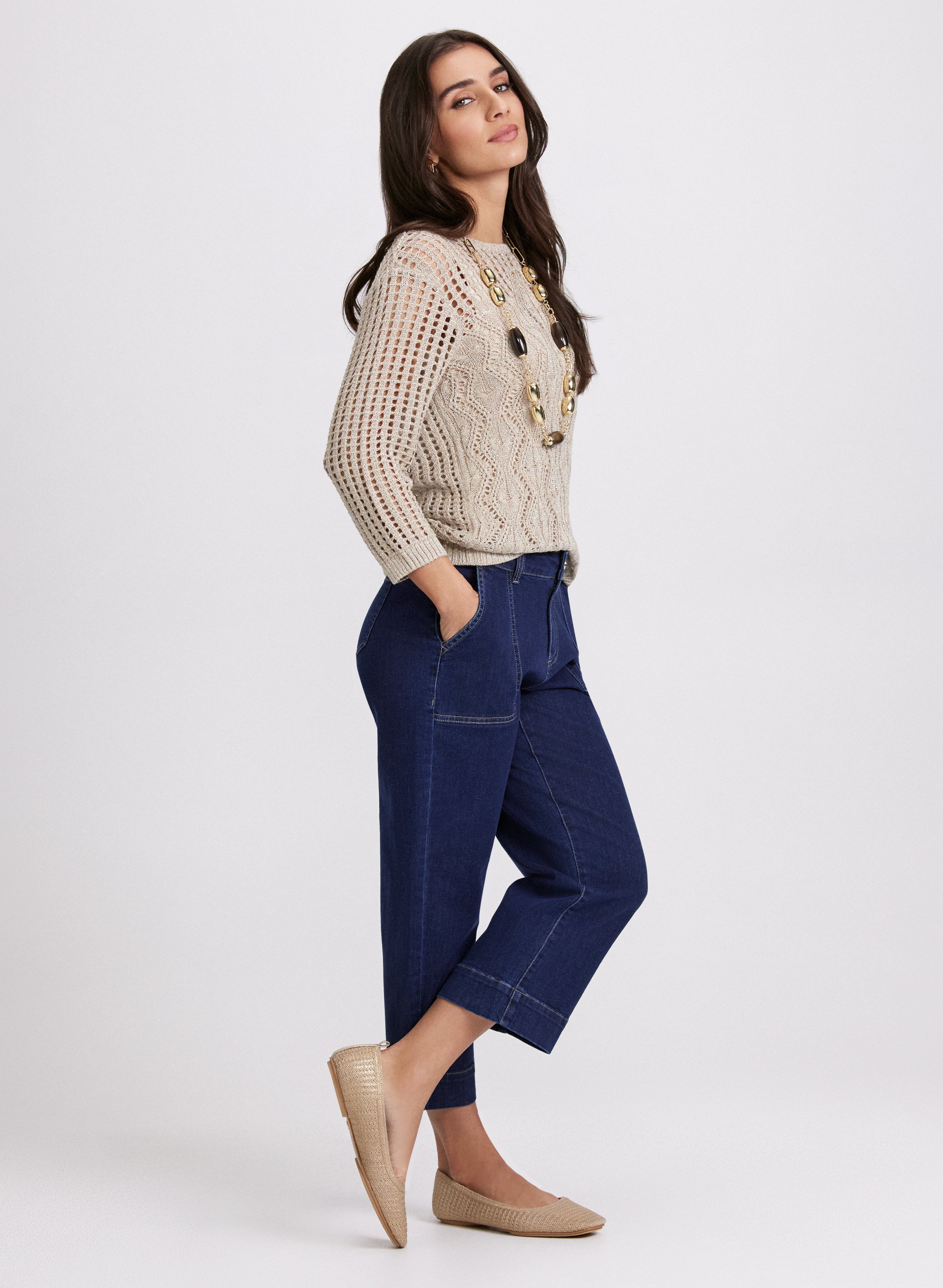 Stylish Cropped Wide Leg Jeans for Women - High Waist Distressed Denim Pants - Perfect for Casual Outfits & Summer Fashion