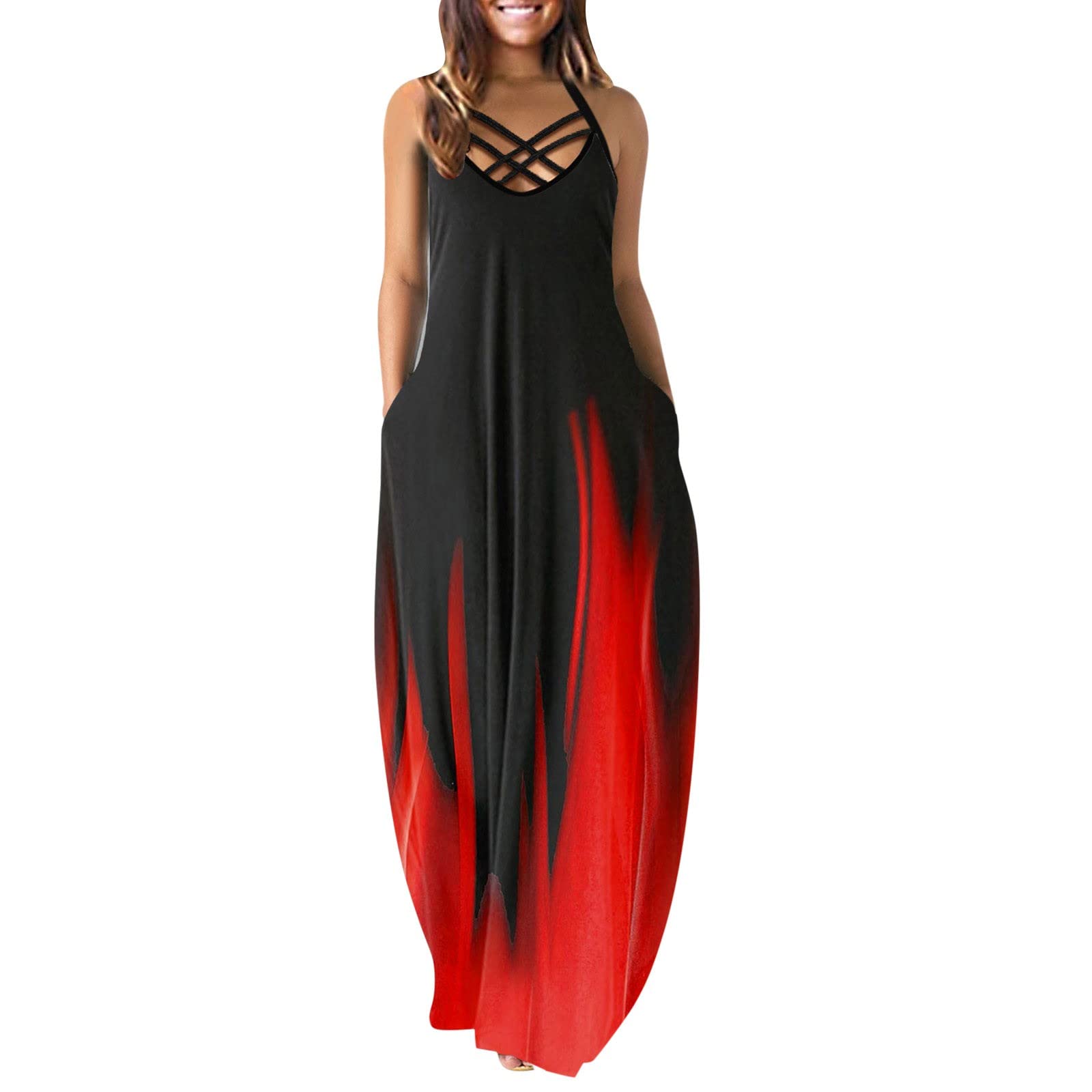 KUDICO Women's Maxi Dresses 2022 - Floor Length Bohemian Summer Dresses with V Neck & Sleeveless Design for Beach Vacation, Party, and Casual Outings