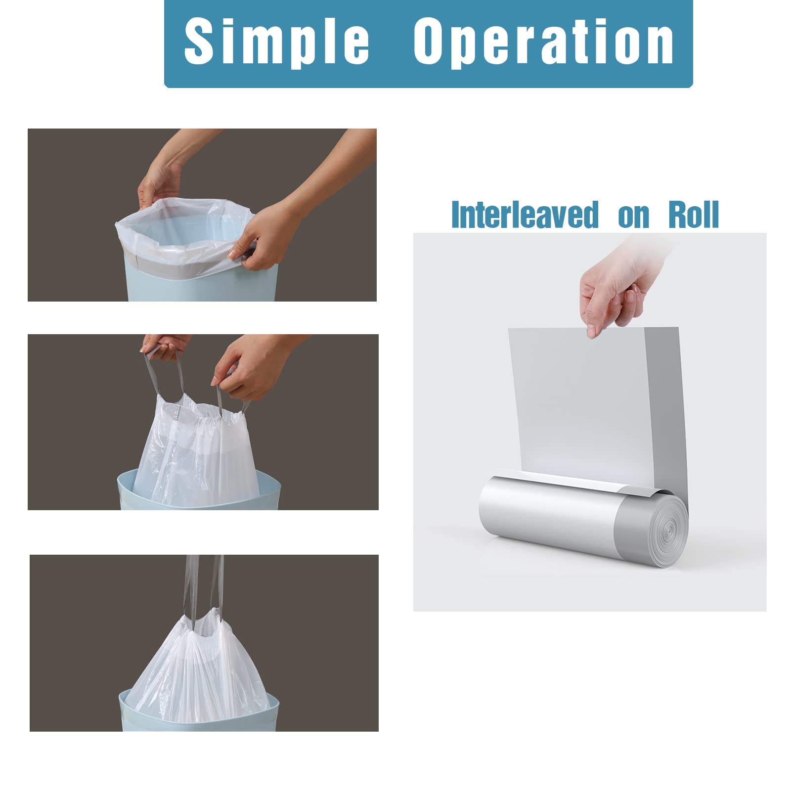 Code J 3-Pack (150 Count) Heavy Duty 10-10.5 Gallon Drawstring Trash Bags - 1.2 Mil Thick White Garbage Can Liners (38-40 Liter) | Perfect for Kitchen, Office & Bathroom Waste Disposal