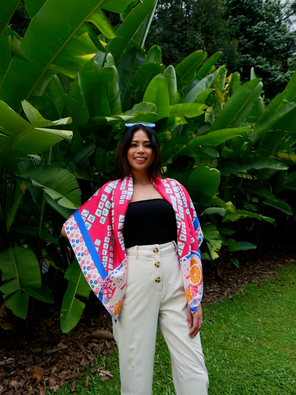 Aunty Carol's Premium Silk Scarf - Elegant Lucky Tiles Design | Perfect for Gifts, Weddings & Special Occasions