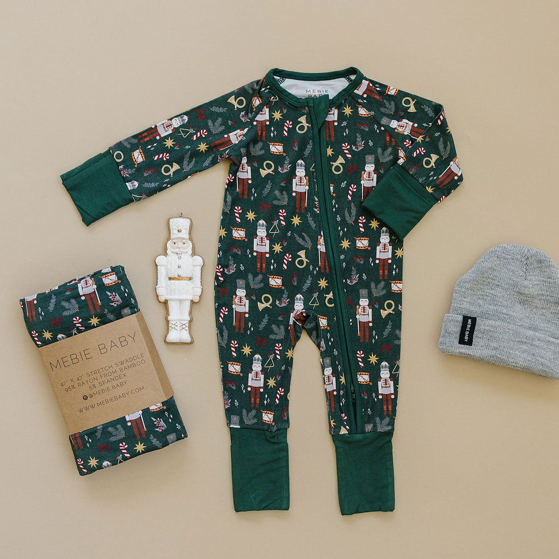 Bamboo Zipper Pajamas - Soft Green Nutcracker Print Sleepwear for Women & Men | Cozy Christmas Holiday Lounge Set for Family Matching Pajamas