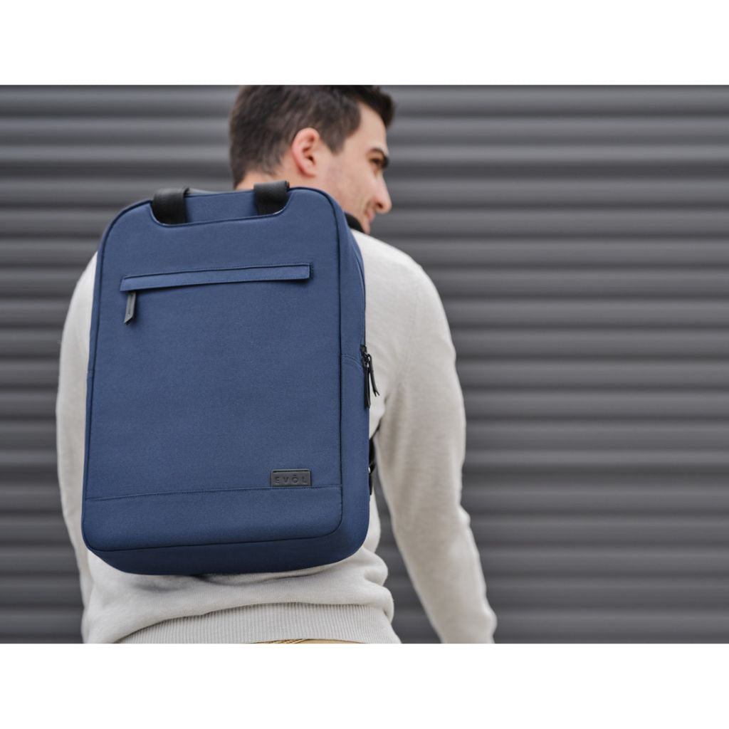 Evol 15.6 Inch Recycled Business Laptop Backpack - Navy Blue Water Resistant Computer Bag for Work, School & Travel