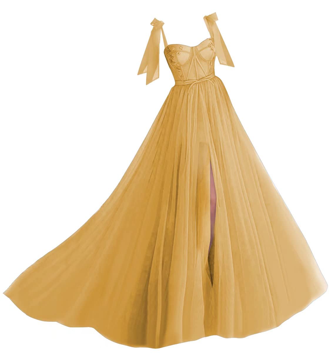Elegant Puffy Prom Dresses with Long Spaghetti Straps & Sweetheart Neckline - A-Line Tulle Ball Gown with Thigh High Split for Formal Evening Parties, Homecoming, Quinceañera & Special Occasions