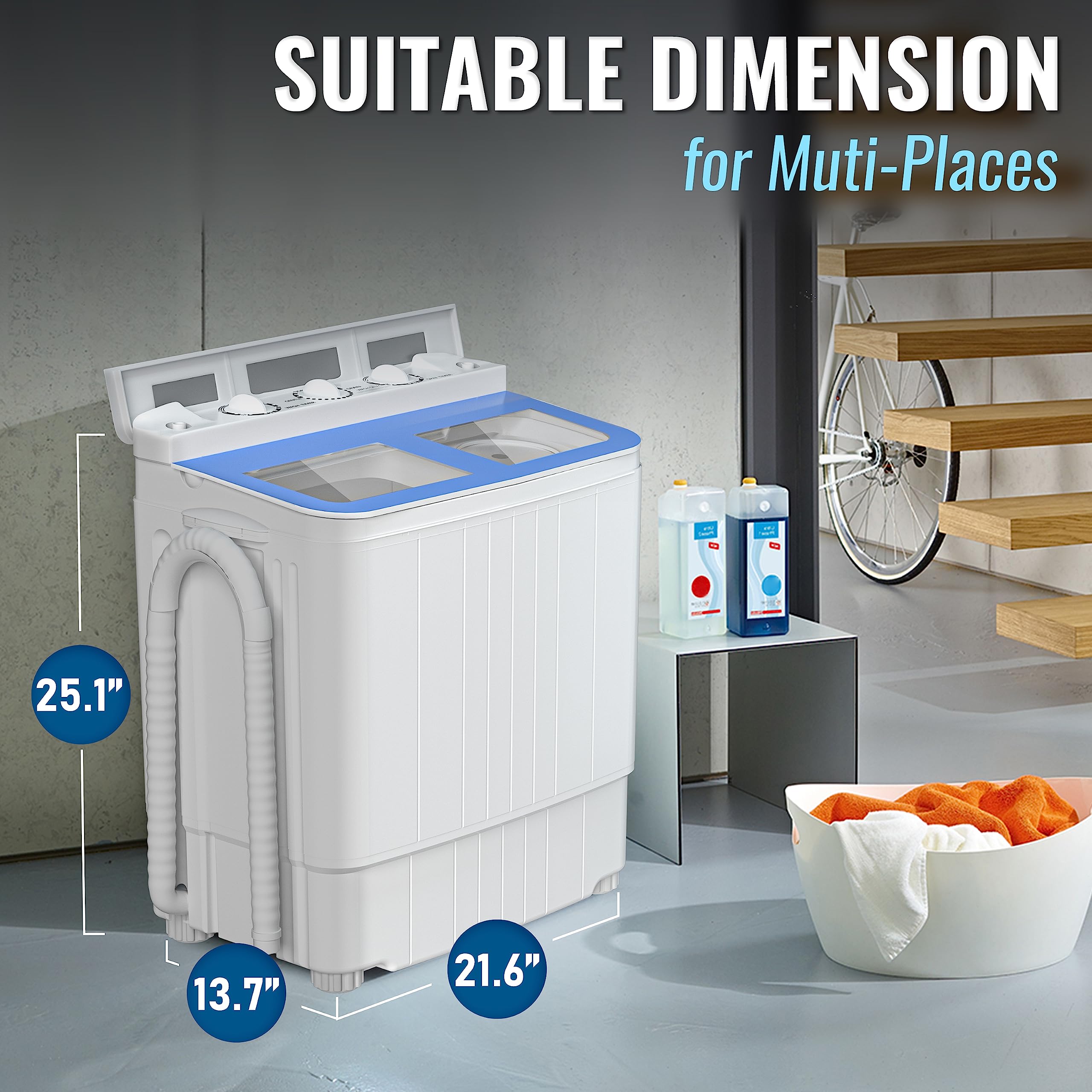 INTERGREAT Portable Washer and Dryer Combo - 17.6 lbs Mini Twin Tub Washing Machine with Spin Dryer | Compact Laundry Solution for Apartments, Dorms, RVs & Camping | Perfect for Small Spaces & Travel (Blue)